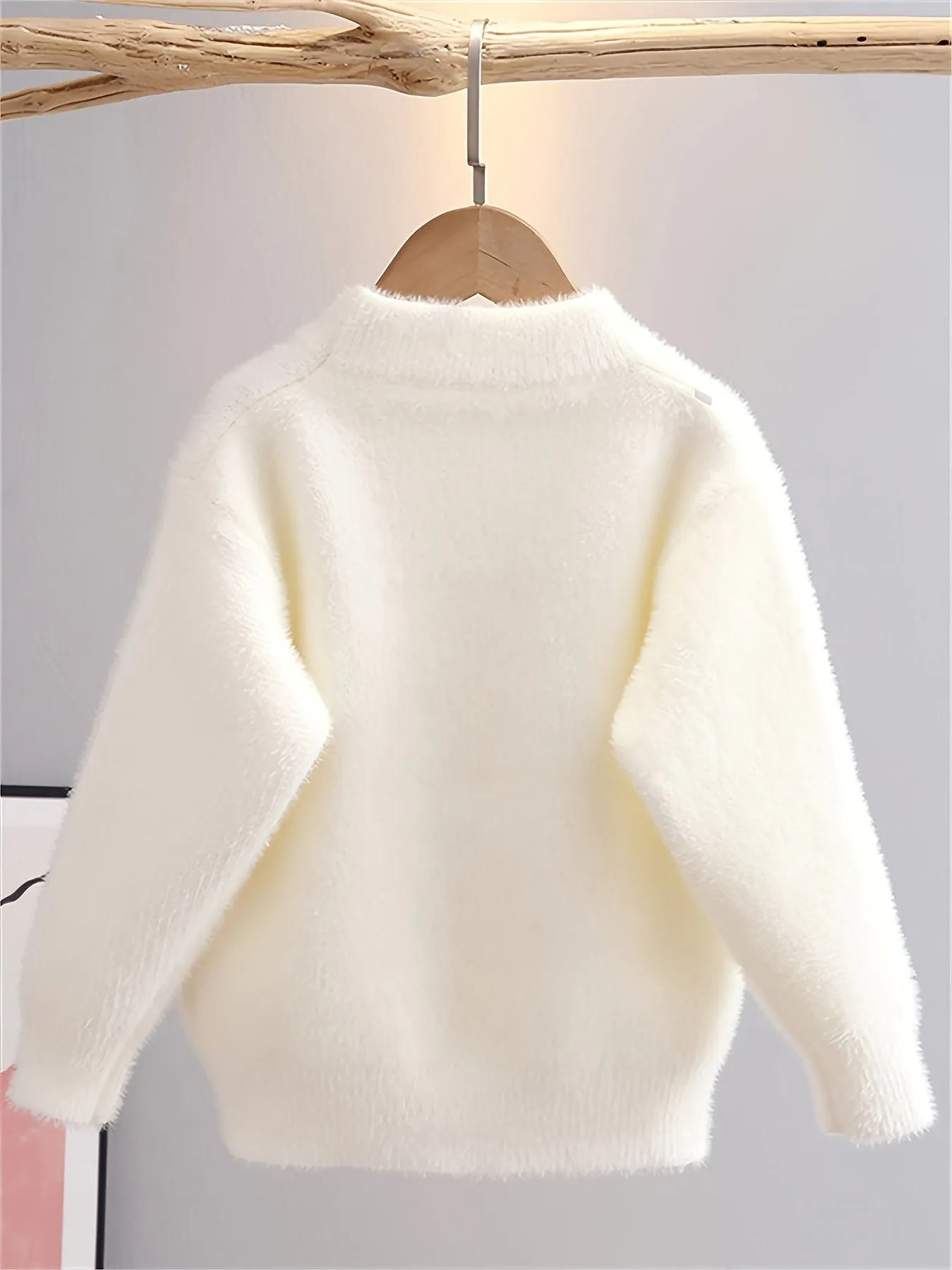 Cute Doll Pattern Faux Mink Fleece Sweater for Girls - Cozy Crew Neck Jumper