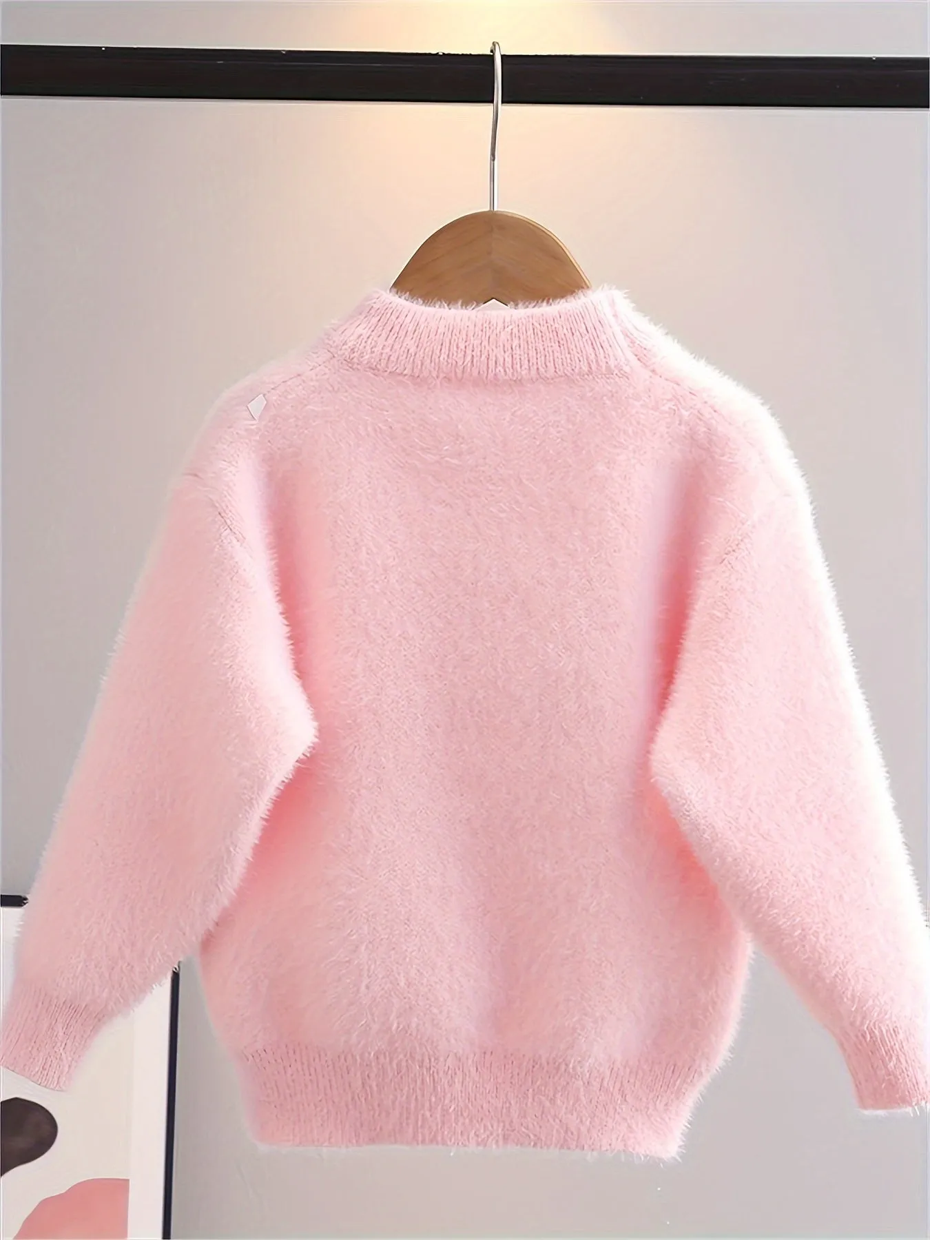 Cute Doll Pattern Faux Mink Fleece Sweater for Girls - Cozy Crew Neck Jumper