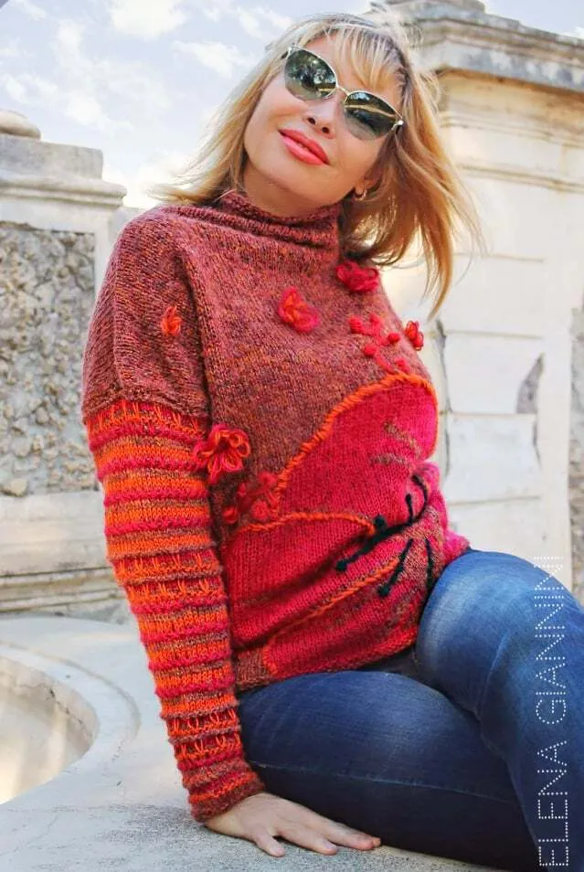 Designer Hand Knitted Mohair Multicolor Sweater