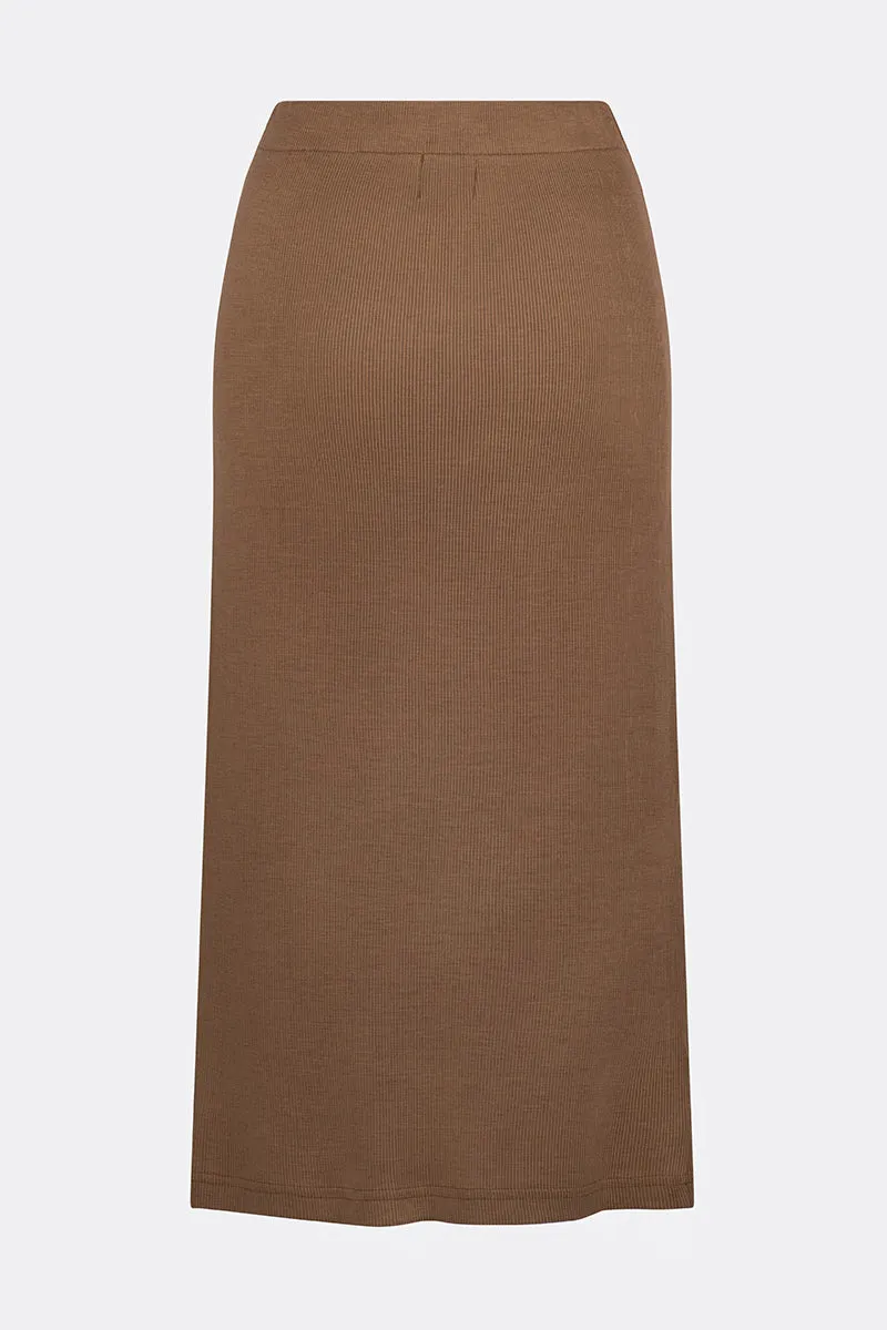 Eden Soft Merino Wool Midi Skirt Toffee