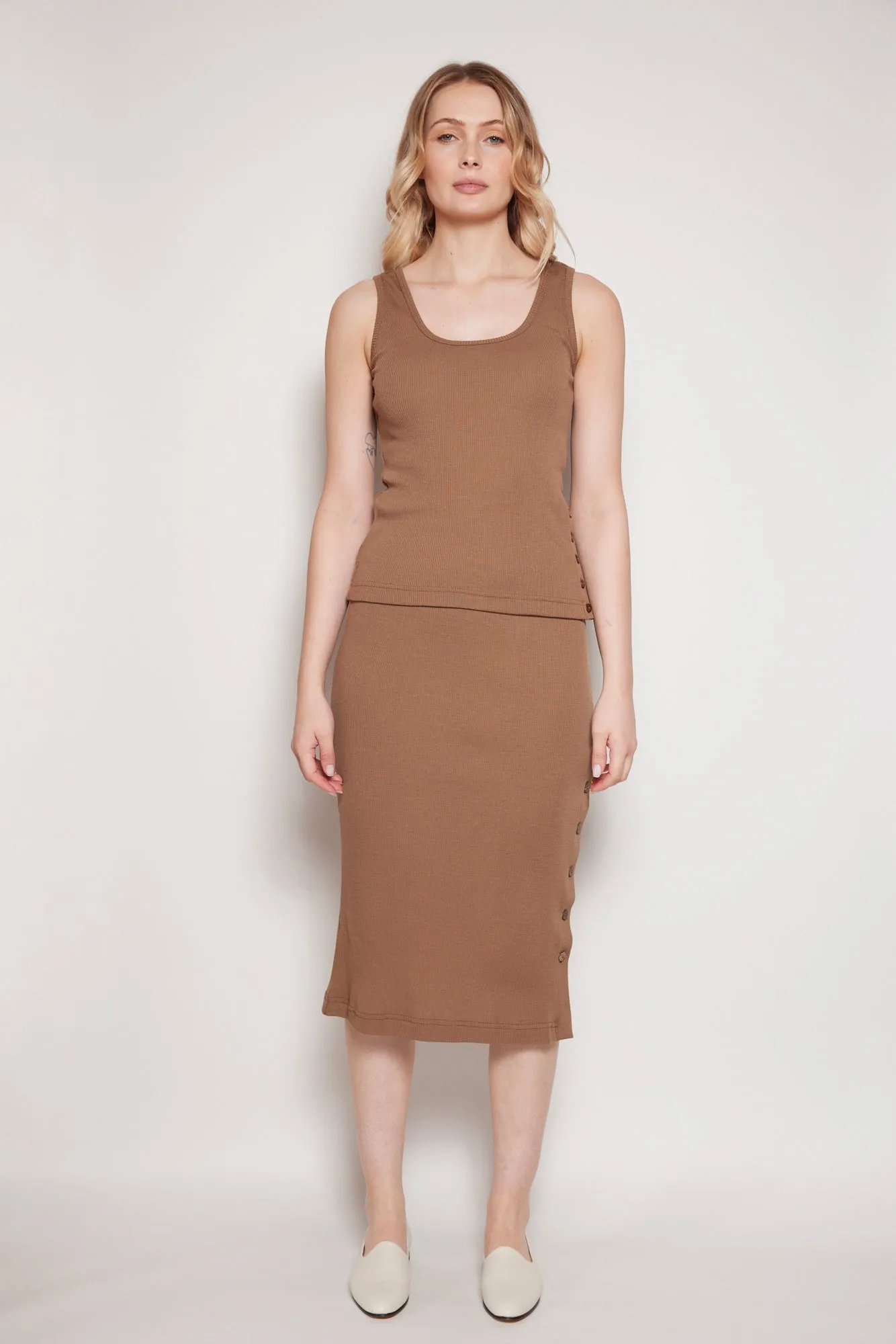 Eden Soft Merino Wool Midi Skirt Toffee