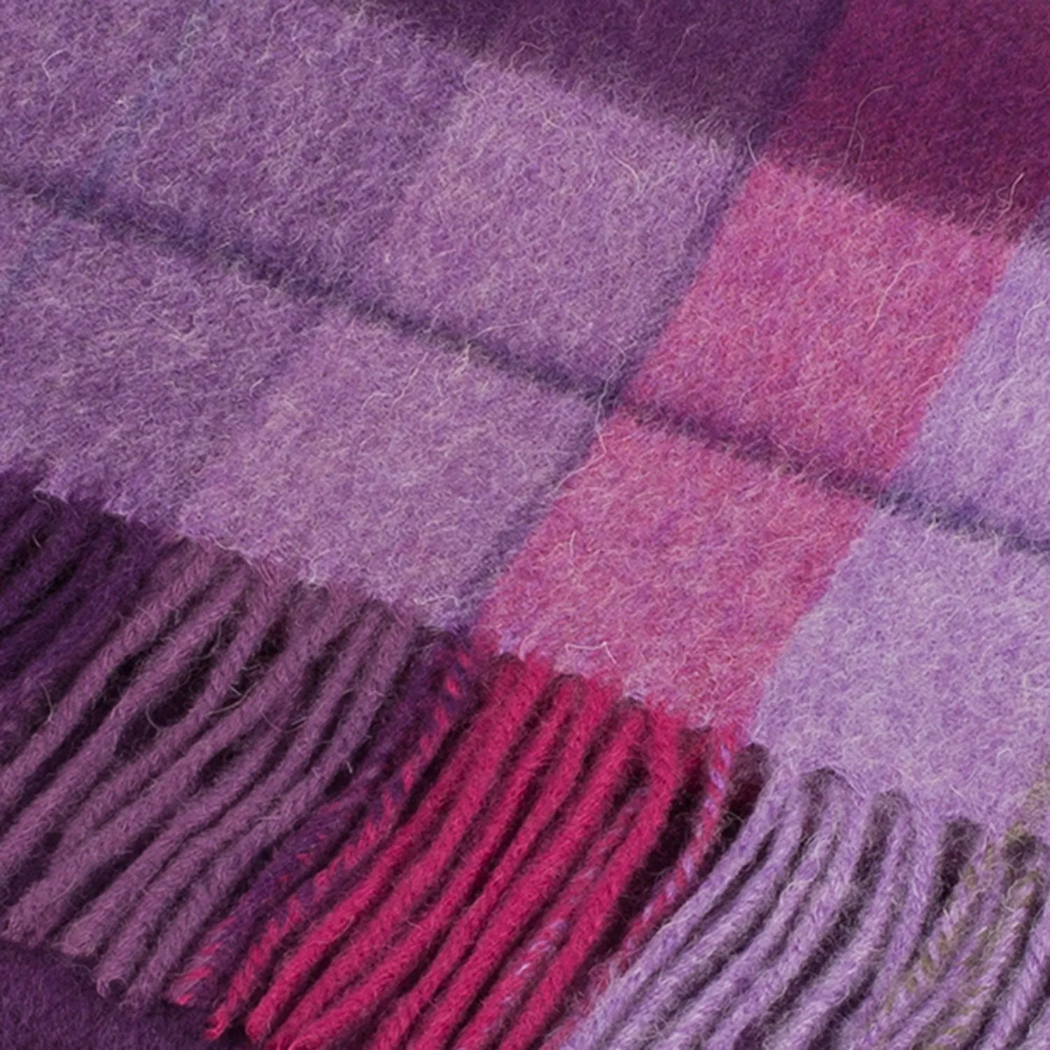 Edinburgh 100% Lambswool Scarf  Mixed Check - Heather/Pink