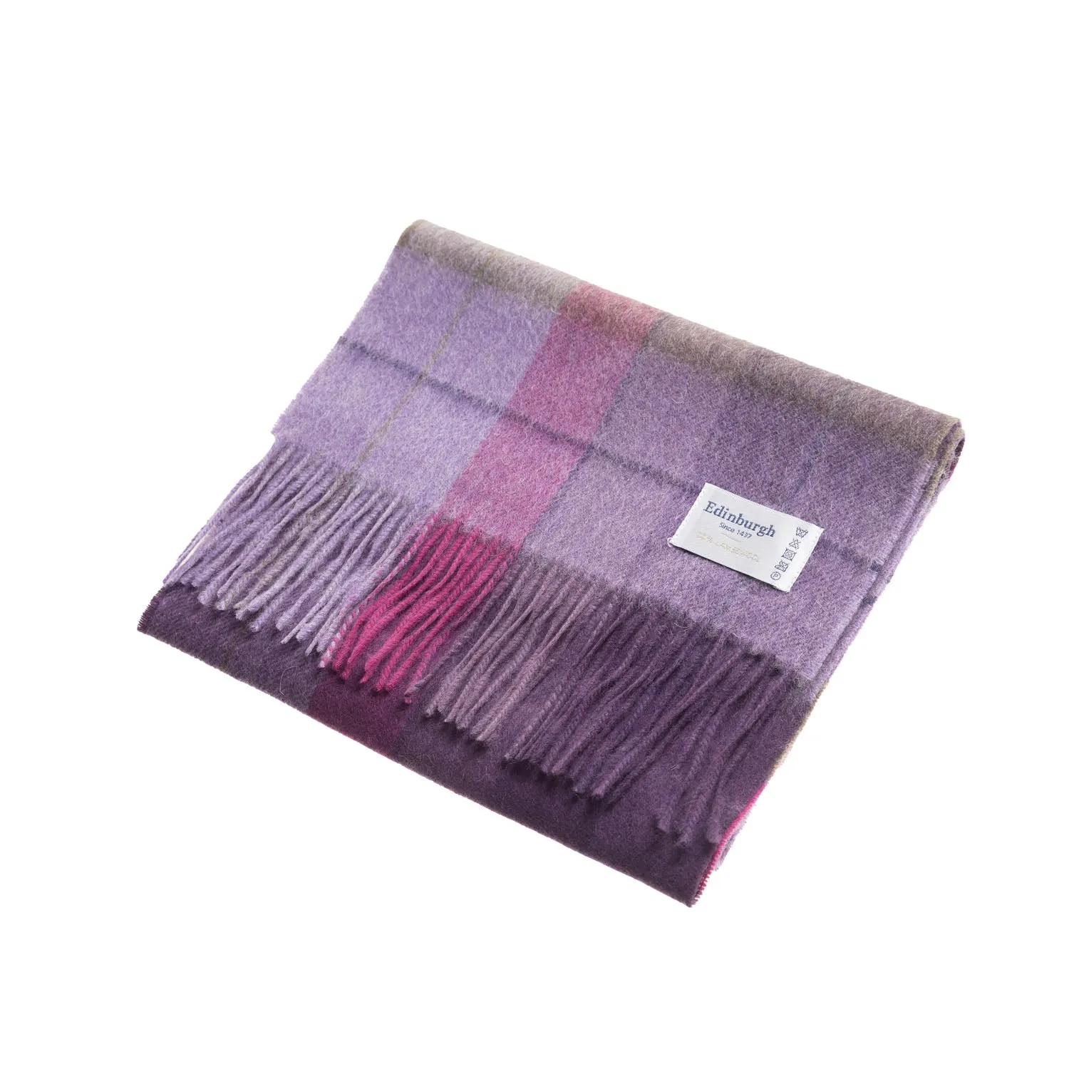 Edinburgh 100% Lambswool Scarf  Mixed Check - Heather/Pink