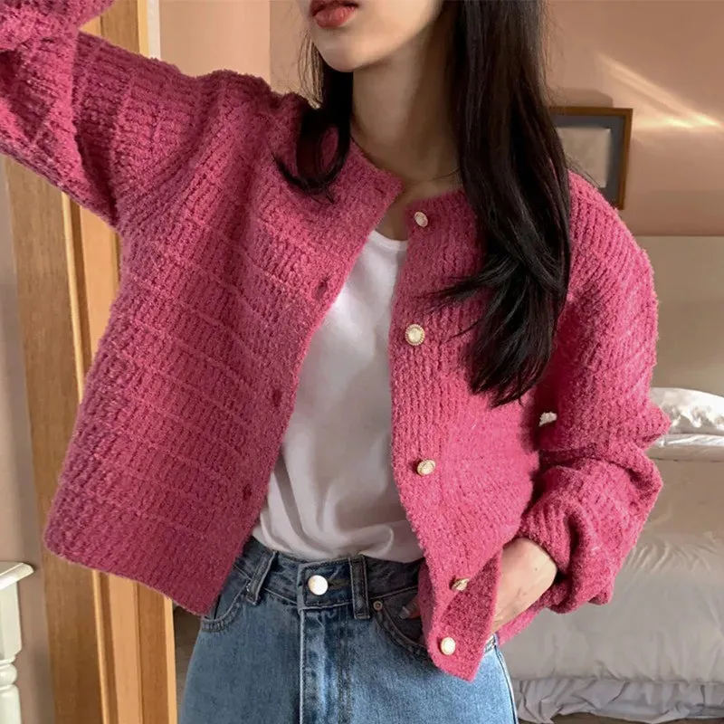 Elegant Cozy Tweed Knitted Loose Casual Solid Color Comfortable All-Match Sweater