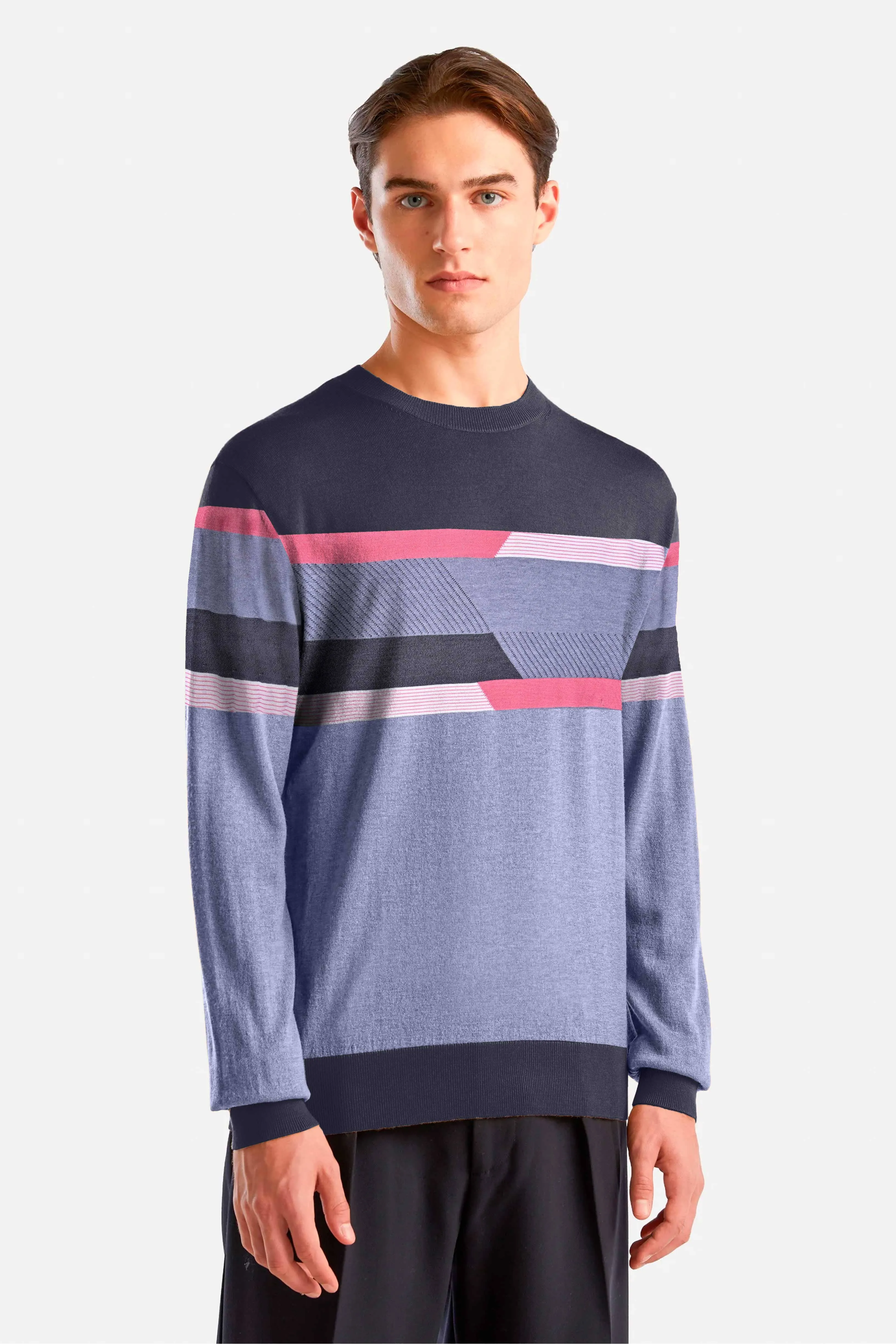 Fashion Men's Contrast Panels Design Sweater