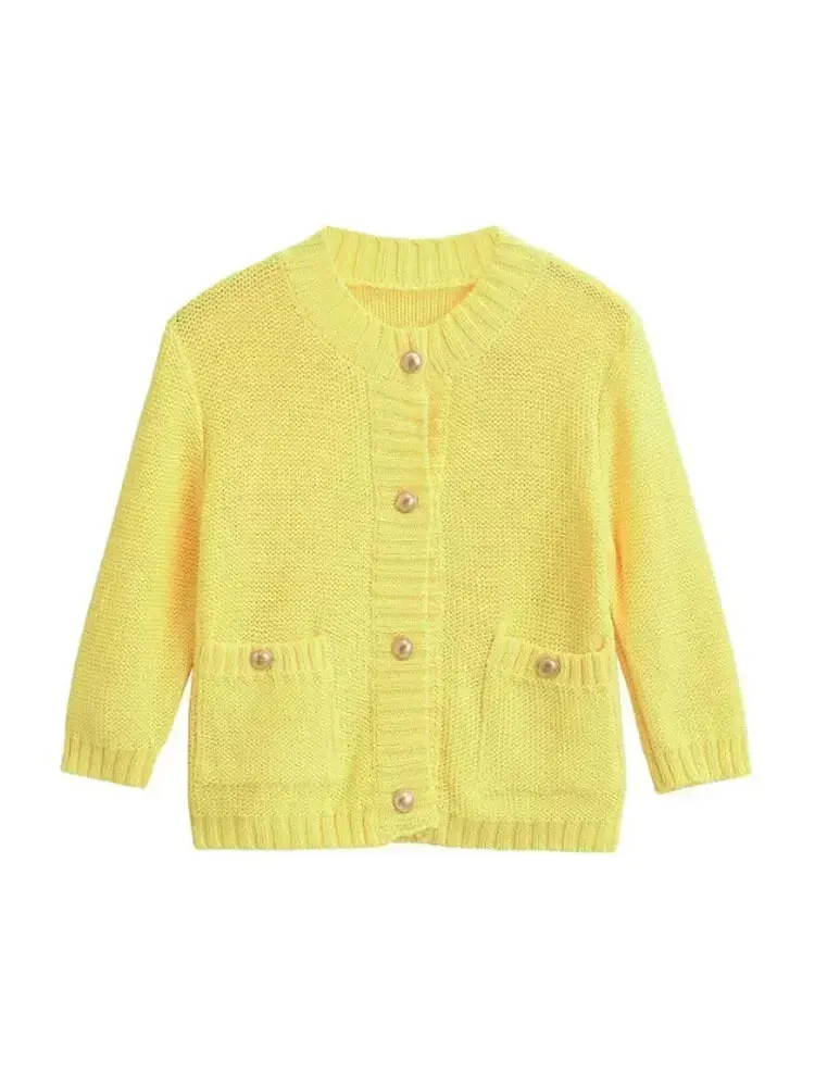 Fashionable Chic Yellow Stylish Cozy Long Sleeve Comfortable Single-breasted Trendy Warm Sweater