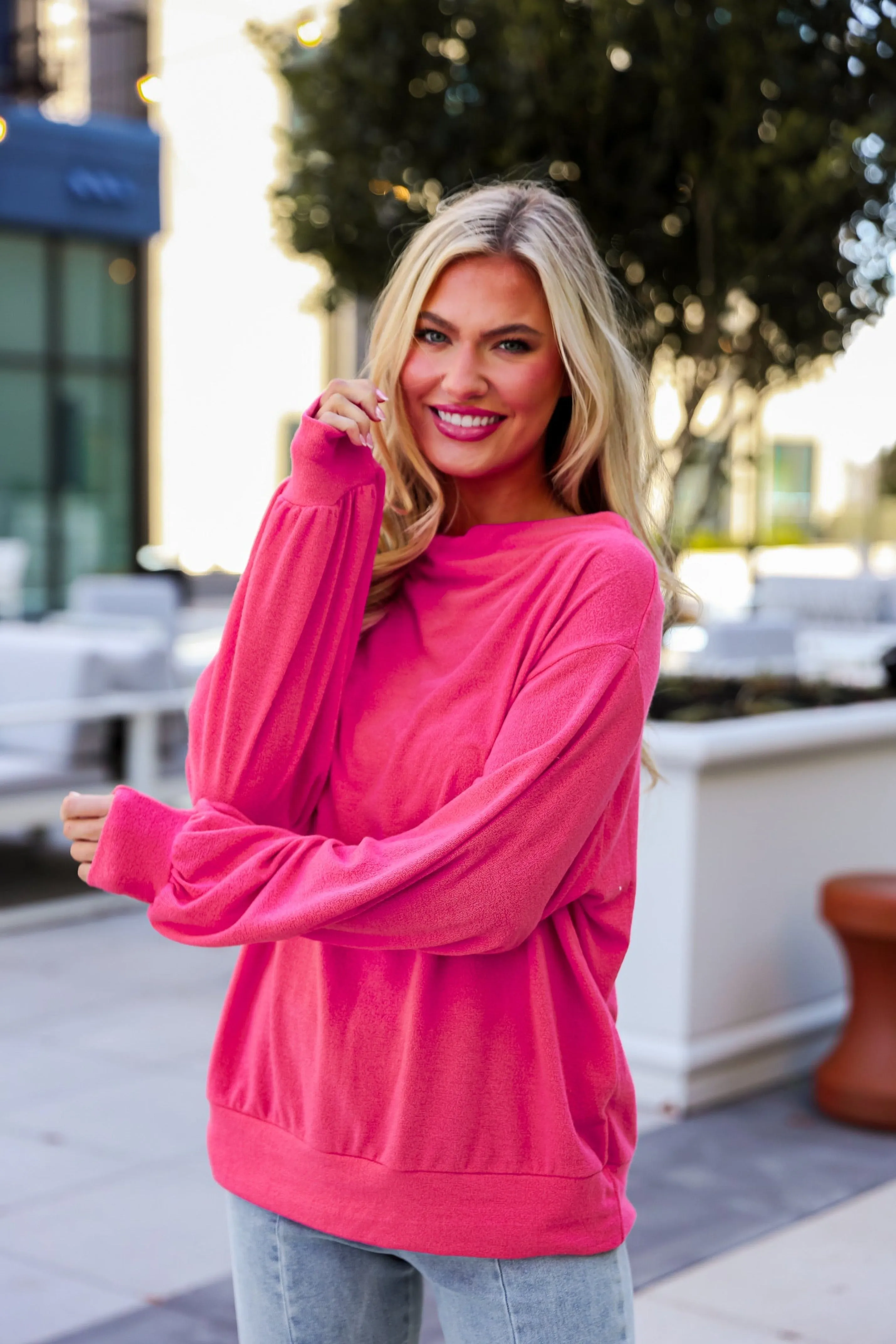 FINAL SALE - Lola Hot Pink Lightweight Knit Top - DU DEAL