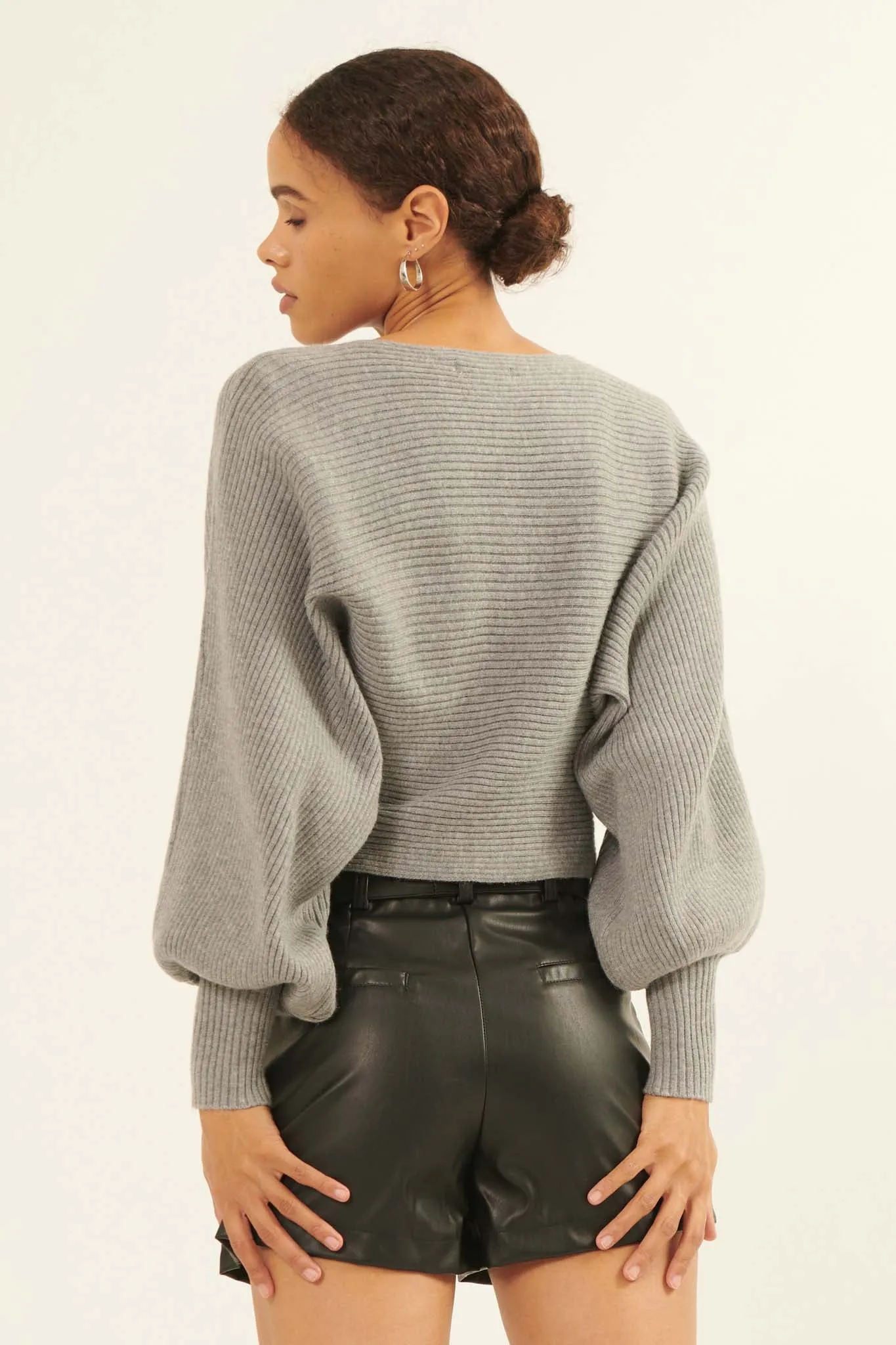 Fine Lines Cropped Rib-Knit Boatneck Sweater