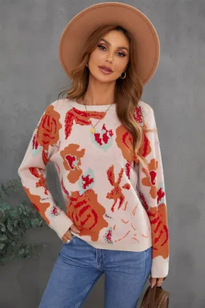 Floral pattern drop shoulder sweater