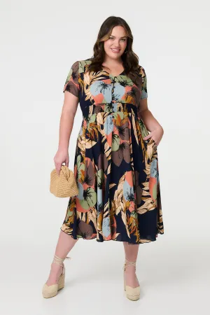 Floral Print Short Sleeve Midi Dress