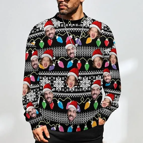 Funny Ugly Christmas Special Custom Face Men's Sweater Personalized Face Sweatshirt for Husband Father Boyfriend Red and Green