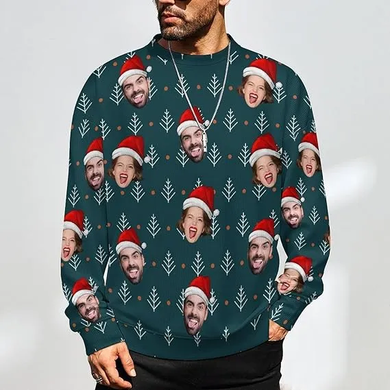 Funny Ugly Christmas Special Custom Face Men's Sweater Personalized Face Sweatshirt for Husband Father Boyfriend Red Green Stripes