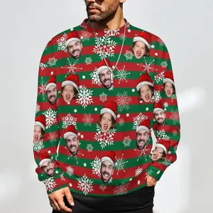 Funny Ugly Christmas Special Custom Face Men's Sweater Personalized Face Sweatshirt for Husband Father Boyfriend Red Green Stripes