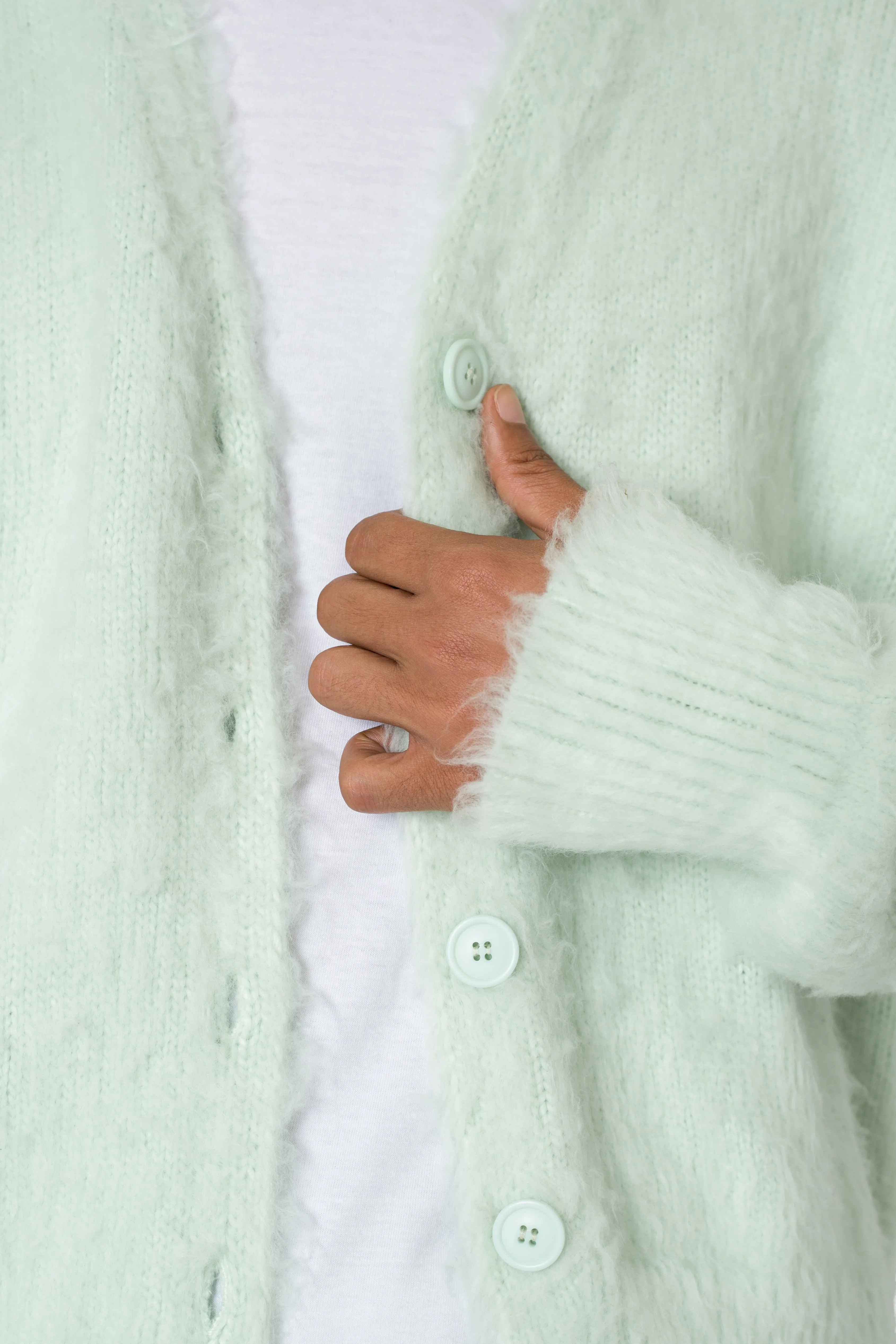 Fuzzy Cardigan Sweater - Mint