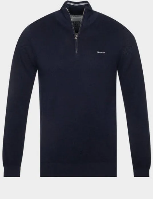 GANT - Cotton Pique Half Zip, Evening Blue