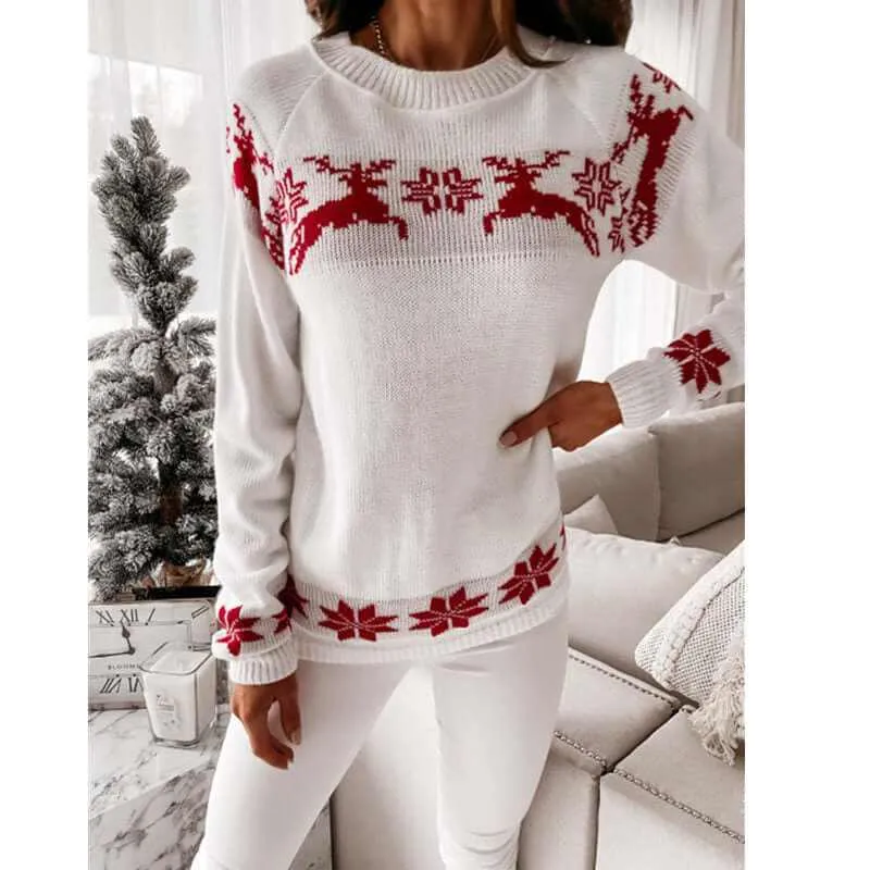 Glow Chic's Elk Partial Jacquard Knitted Sweater