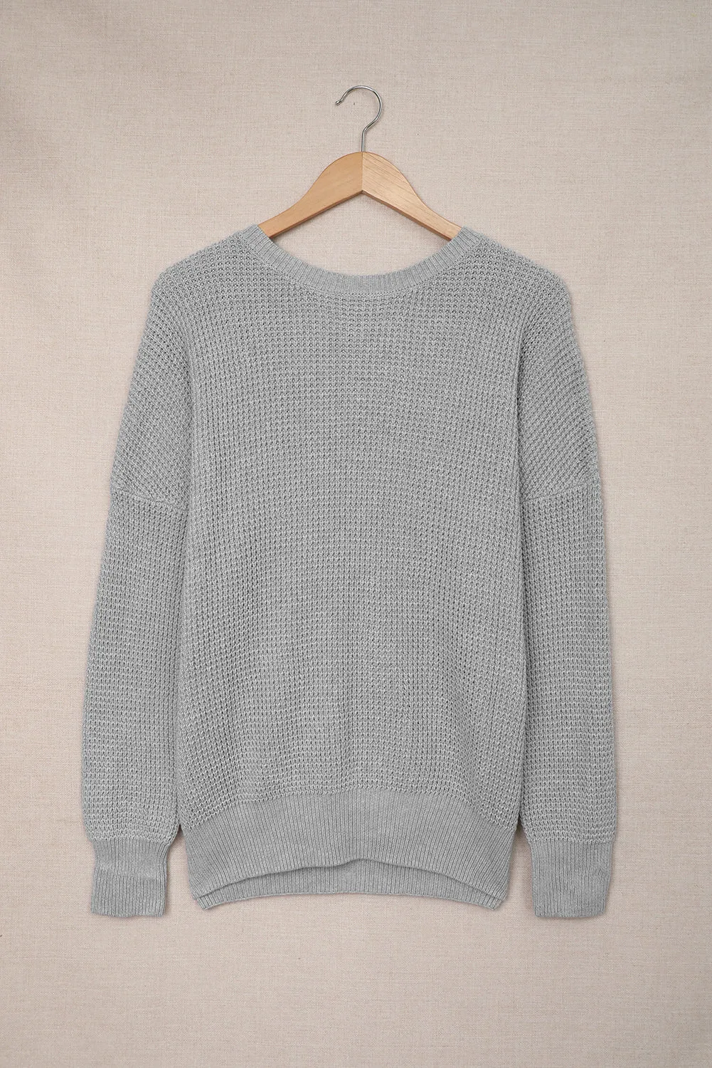 Gray Cross Back Hollow-out Sweater