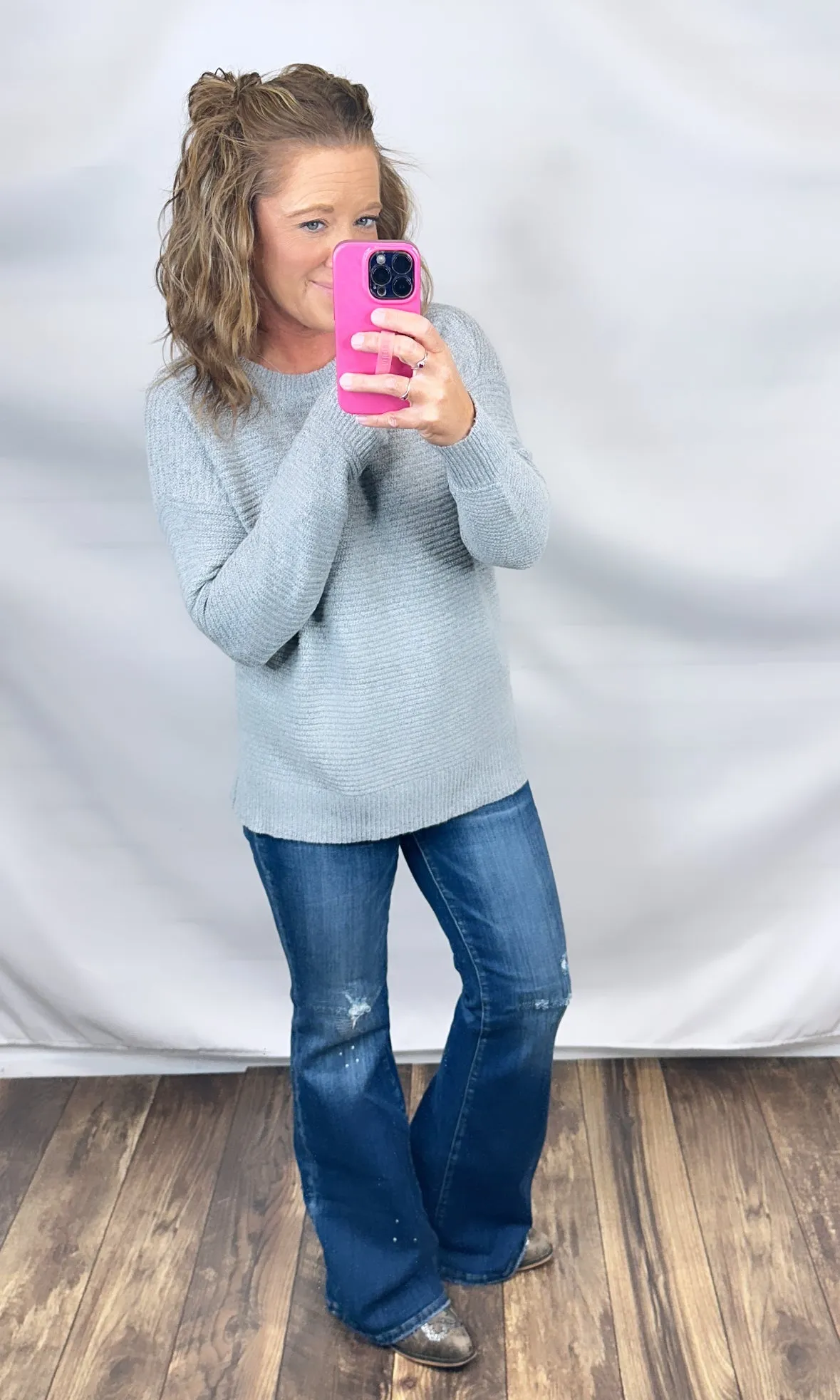 Gray Horizontal Ribbed Side Slit Sweater (SM-XL)