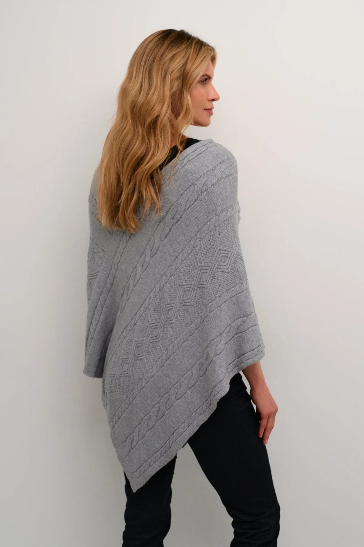 GREY CABLE SWEATER KNIT PONCHO