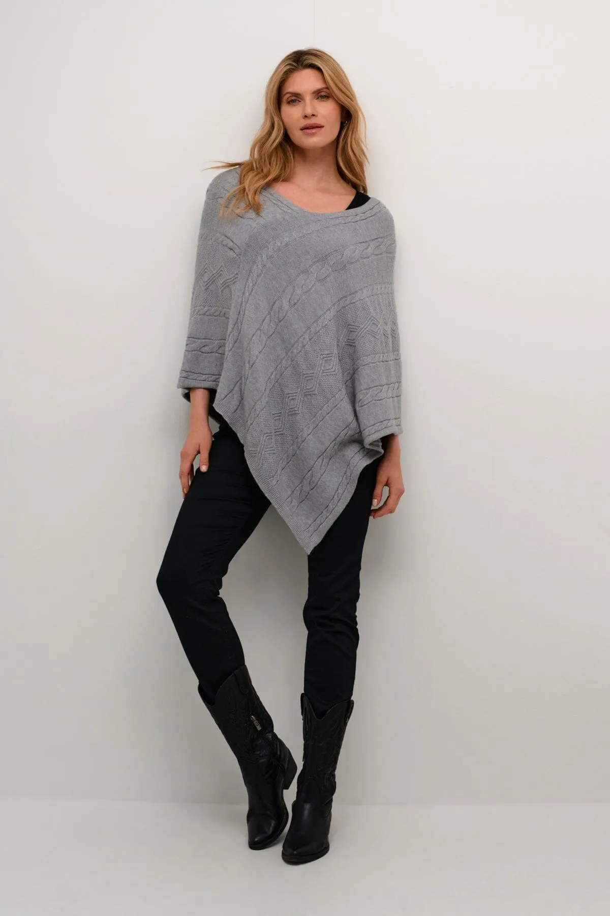 GREY CABLE SWEATER KNIT PONCHO