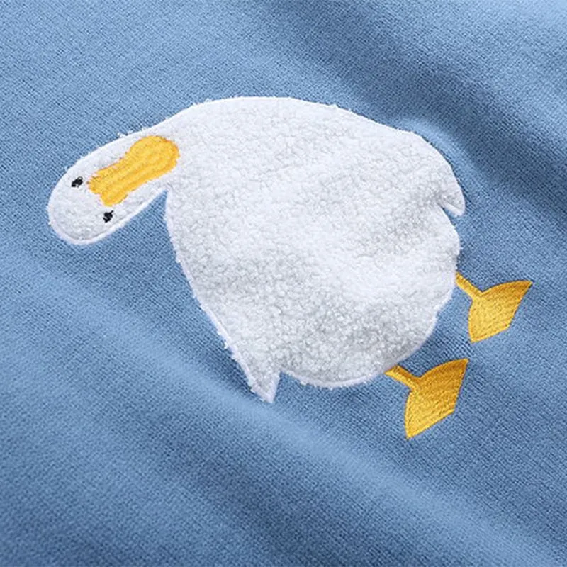 Harajuku Duck Embroidery Sweater - Playful and Warm