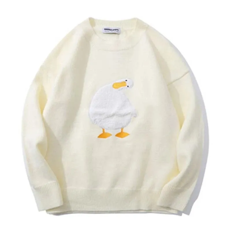 Harajuku Duck Embroidery Sweater - Playful and Warm