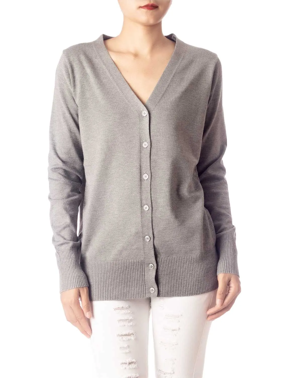 iB-iP Women's Fashion Button V-neck Ladys Sweater Lightweight Cardigan