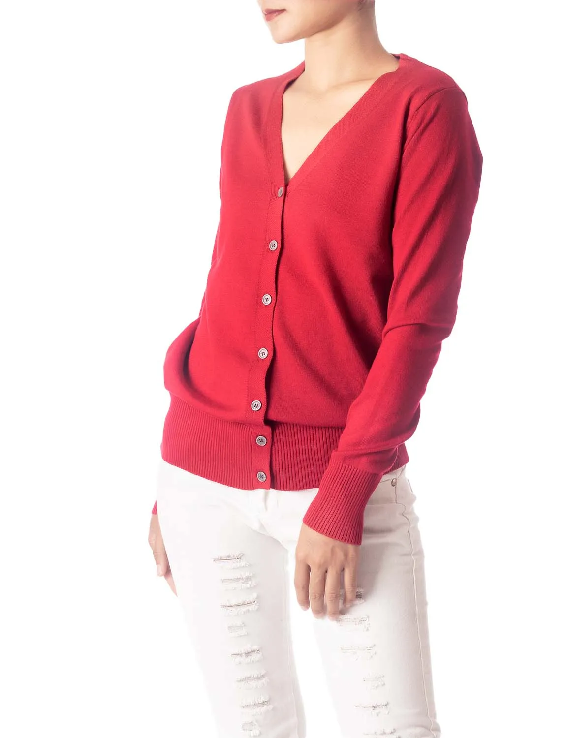 iB-iP Women's Fashion Button V-neck Ladys Sweater Lightweight Cardigan