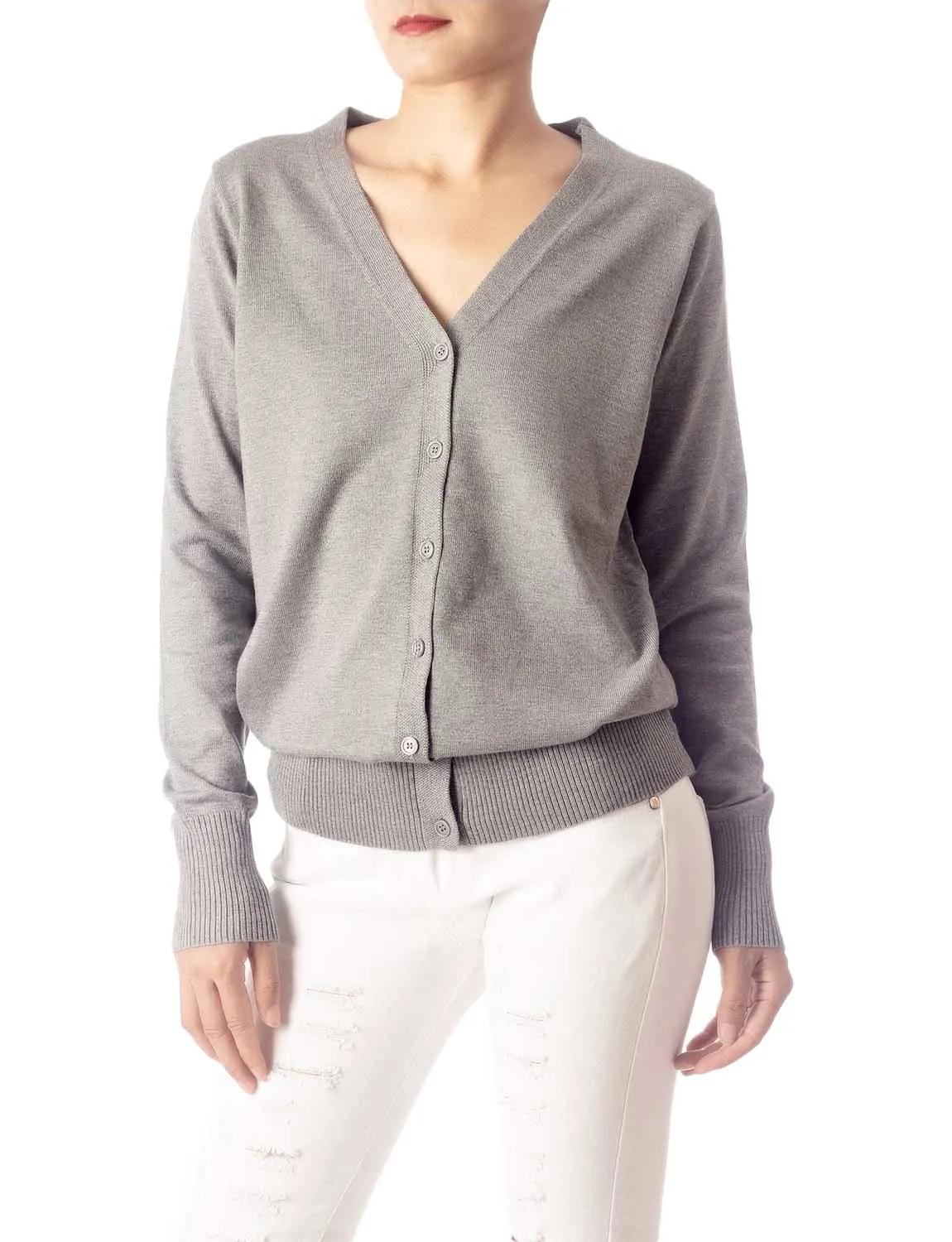 iB-iP Women's Fashion Button V-neck Ladys Sweater Lightweight Cardigan