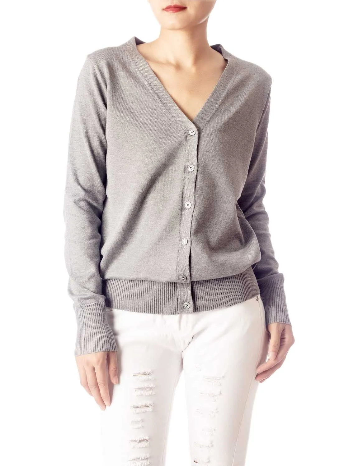 iB-iP Women's Fashion Button V-neck Ladys Sweater Lightweight Cardigan