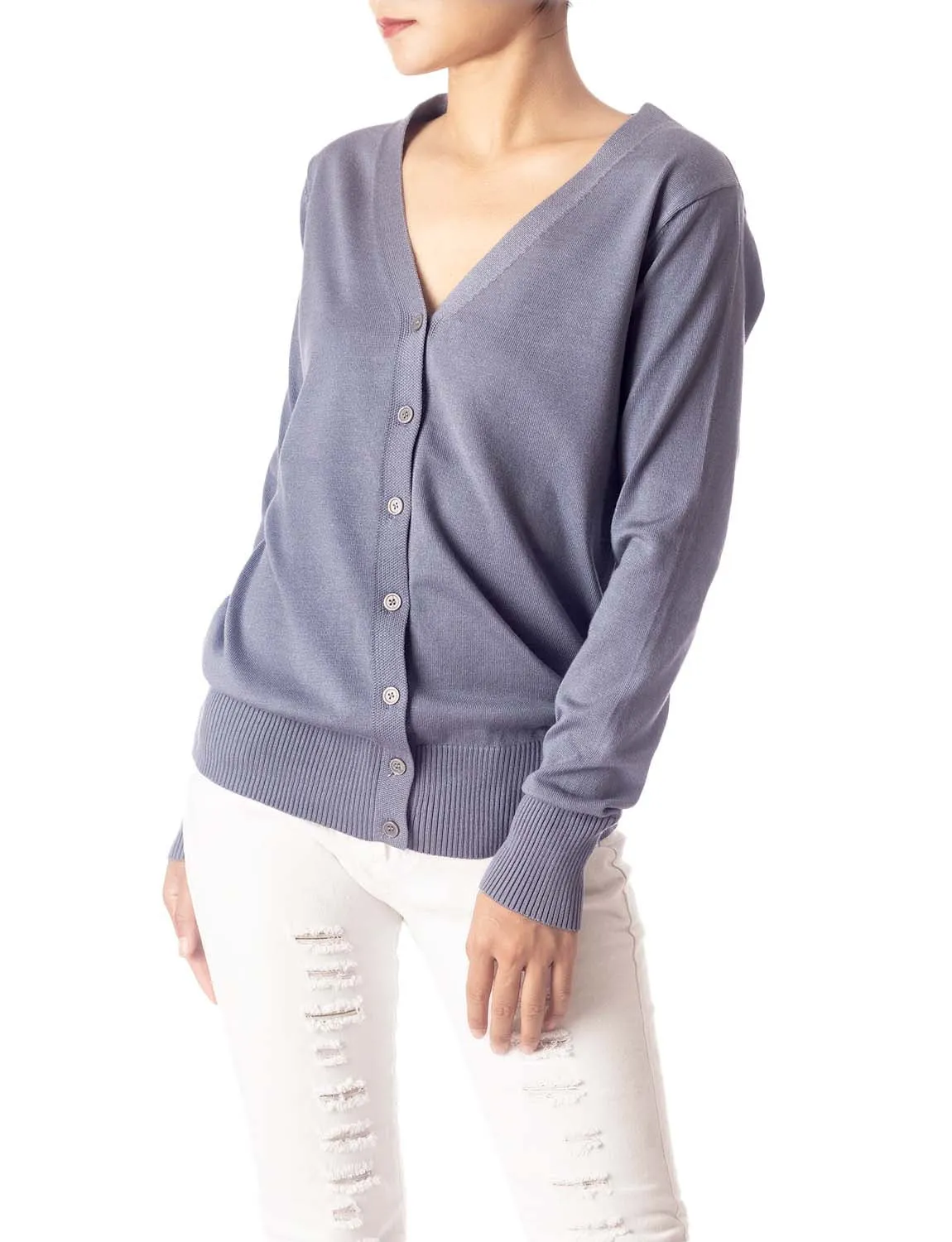 iB-iP Women's Fashion Button V-neck Ladys Sweater Lightweight Cardigan