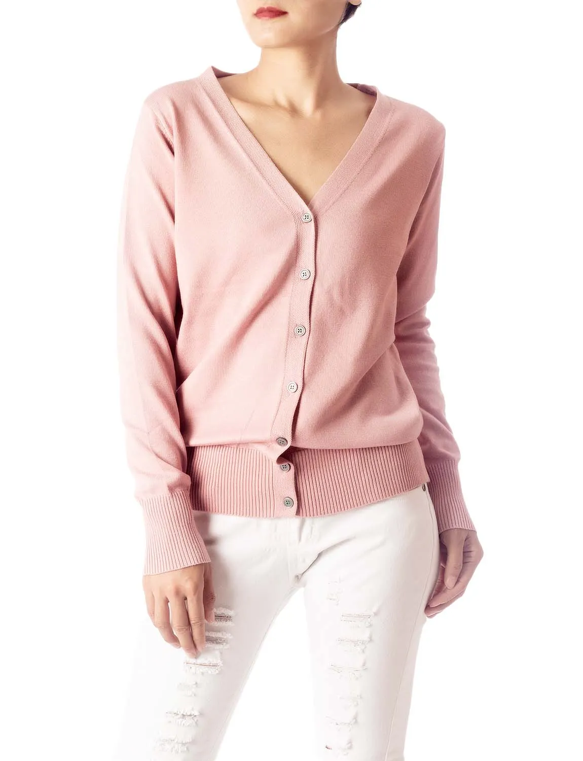 iB-iP Women's Fashion Button V-neck Ladys Sweater Lightweight Cardigan