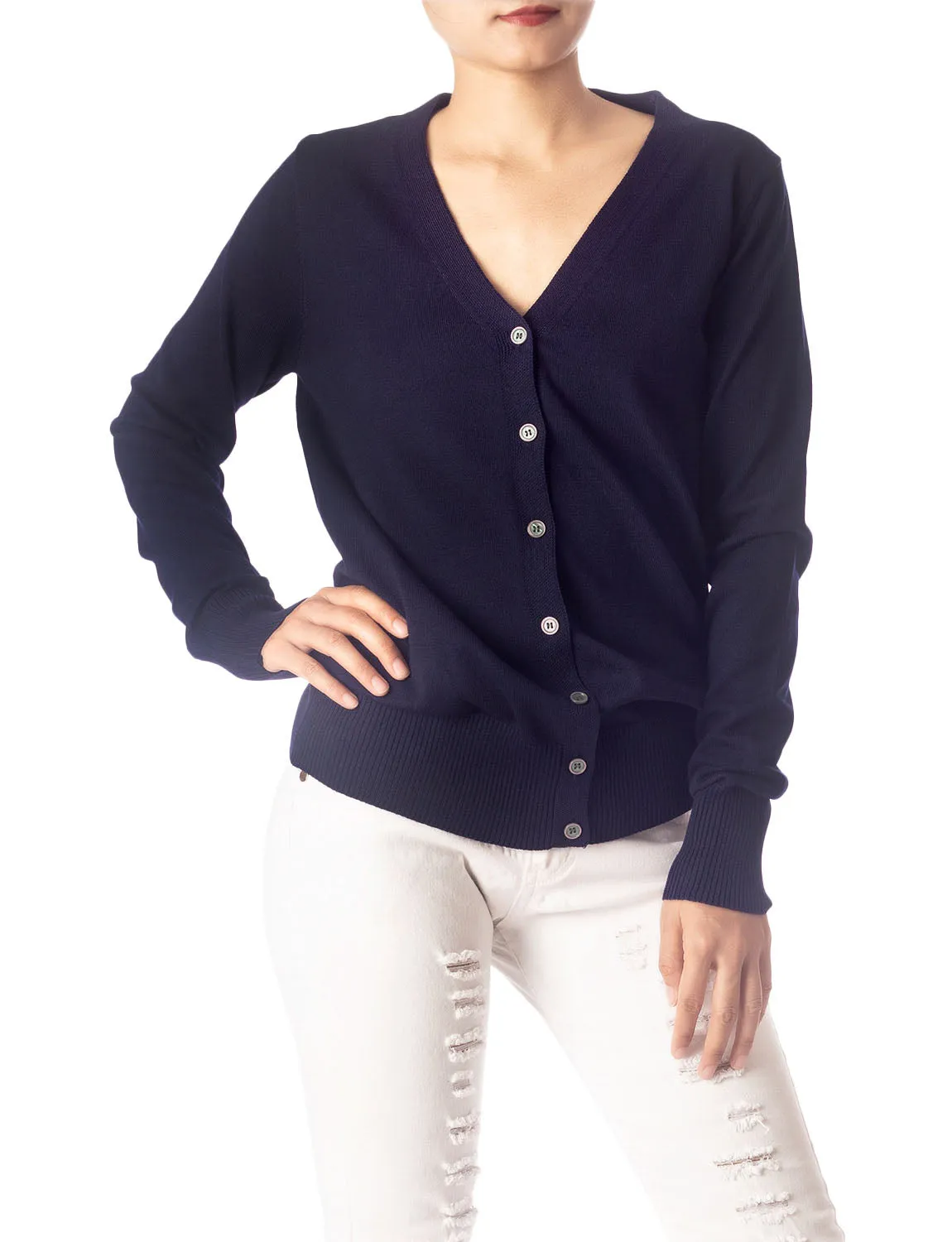 iB-iP Women's Fashion Button V-neck Ladys Sweater Lightweight Cardigan