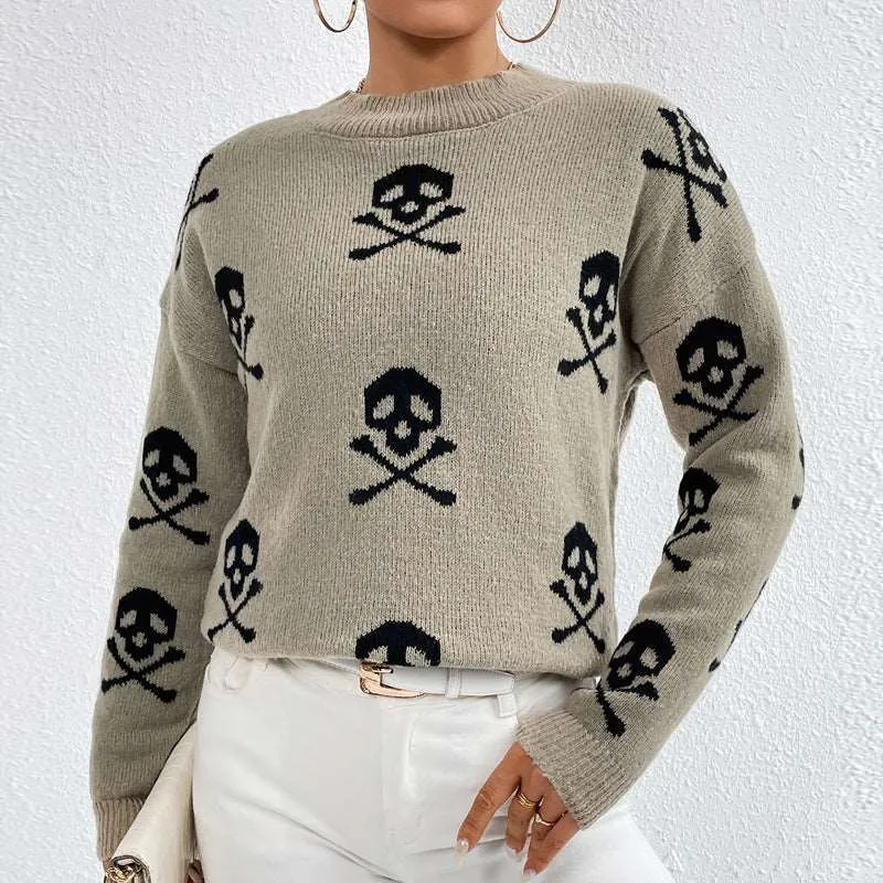 Jacquard Crewneck Pullover Knitted Sweaters For Women