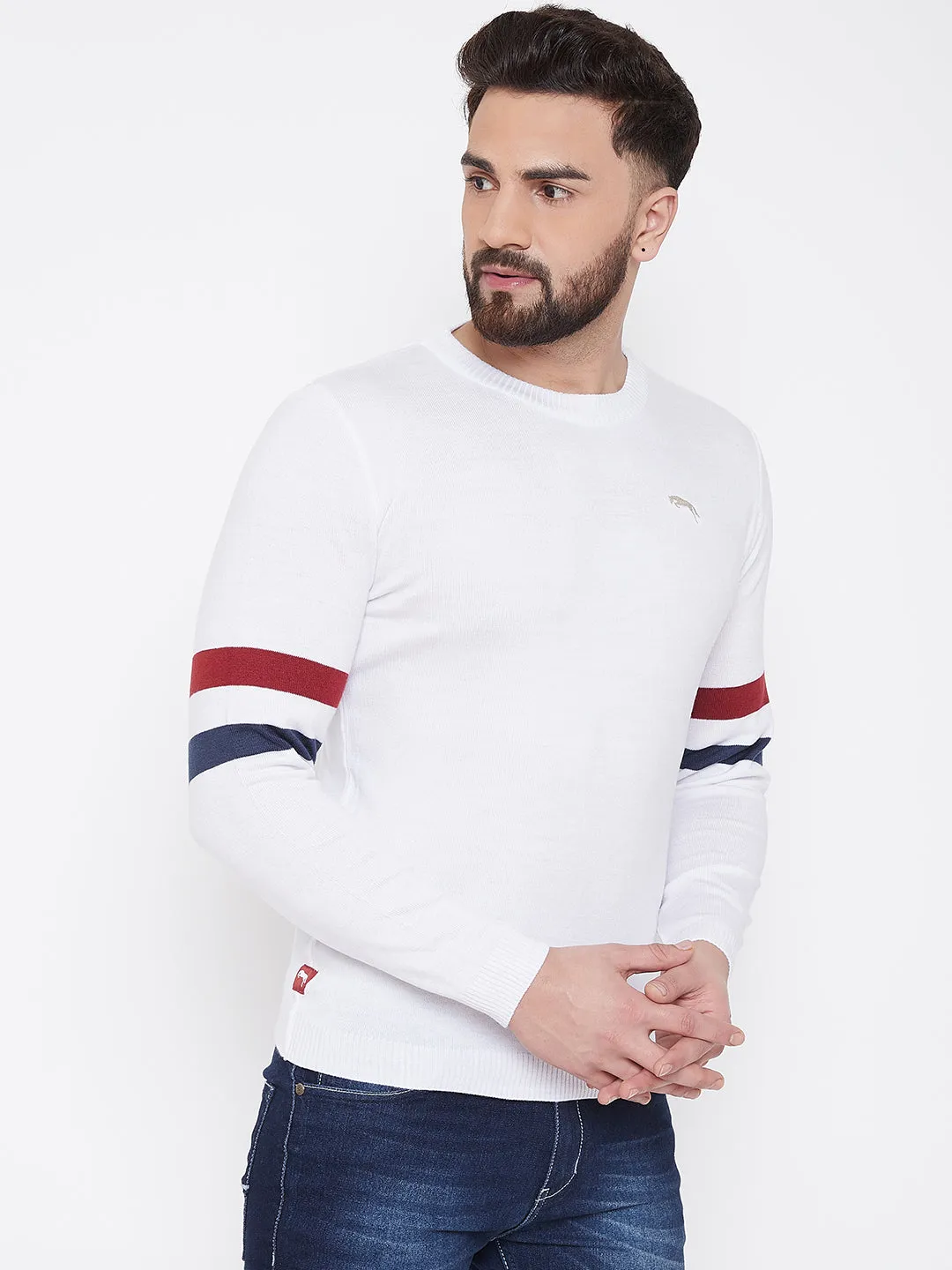 JUMP USA Men White Solid Sweater