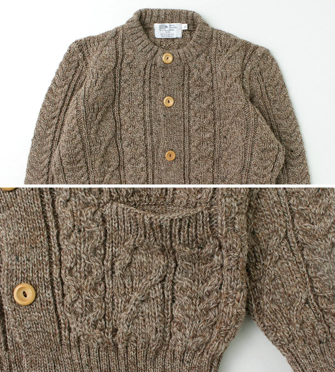 KERRY WOOLLEN MILLS / 5 Gauge 3 Ply Aran Cable Collarless Cardigan