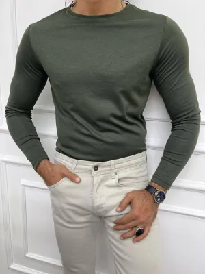 Khaki Combed Cotton Crewneck Knitwear