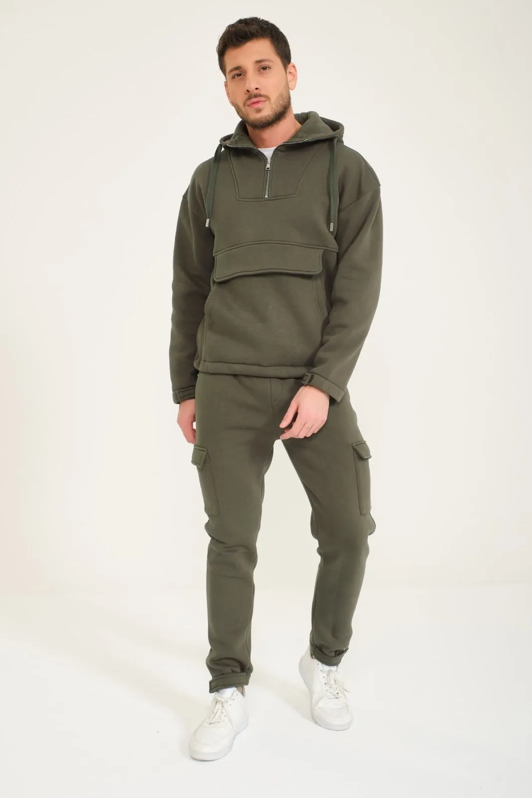 Khaki Half-Zip Hoodie & Jogger Set