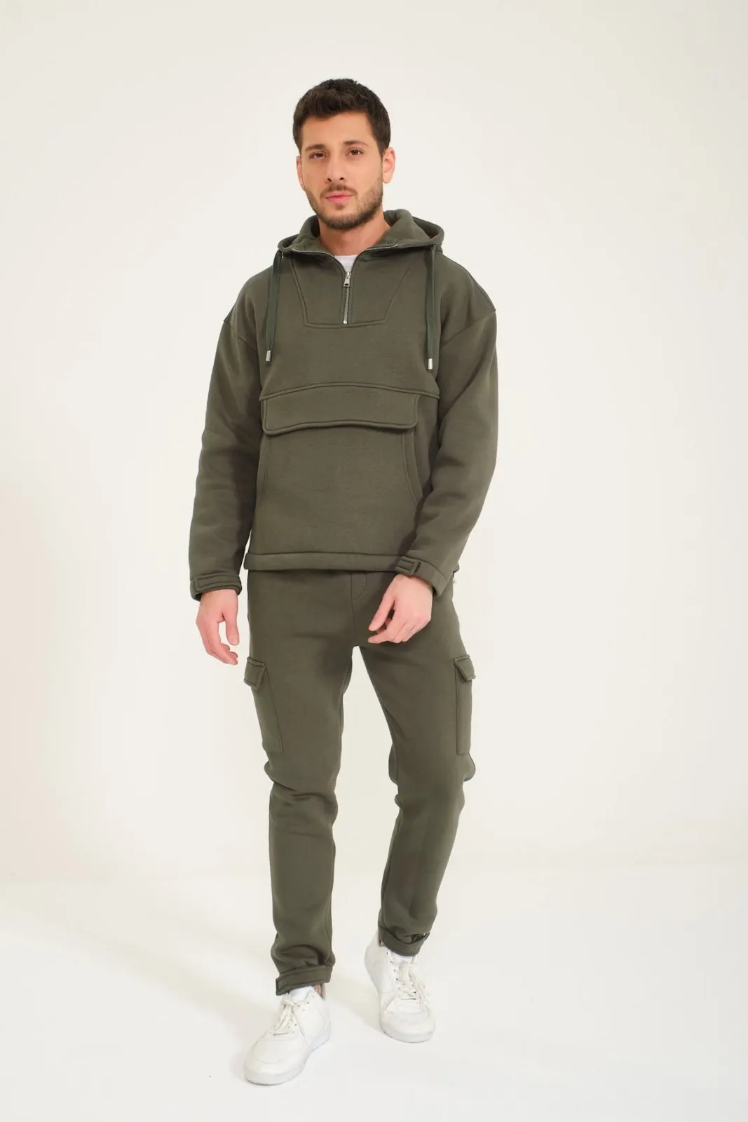 Khaki Half-Zip Hoodie & Jogger Set