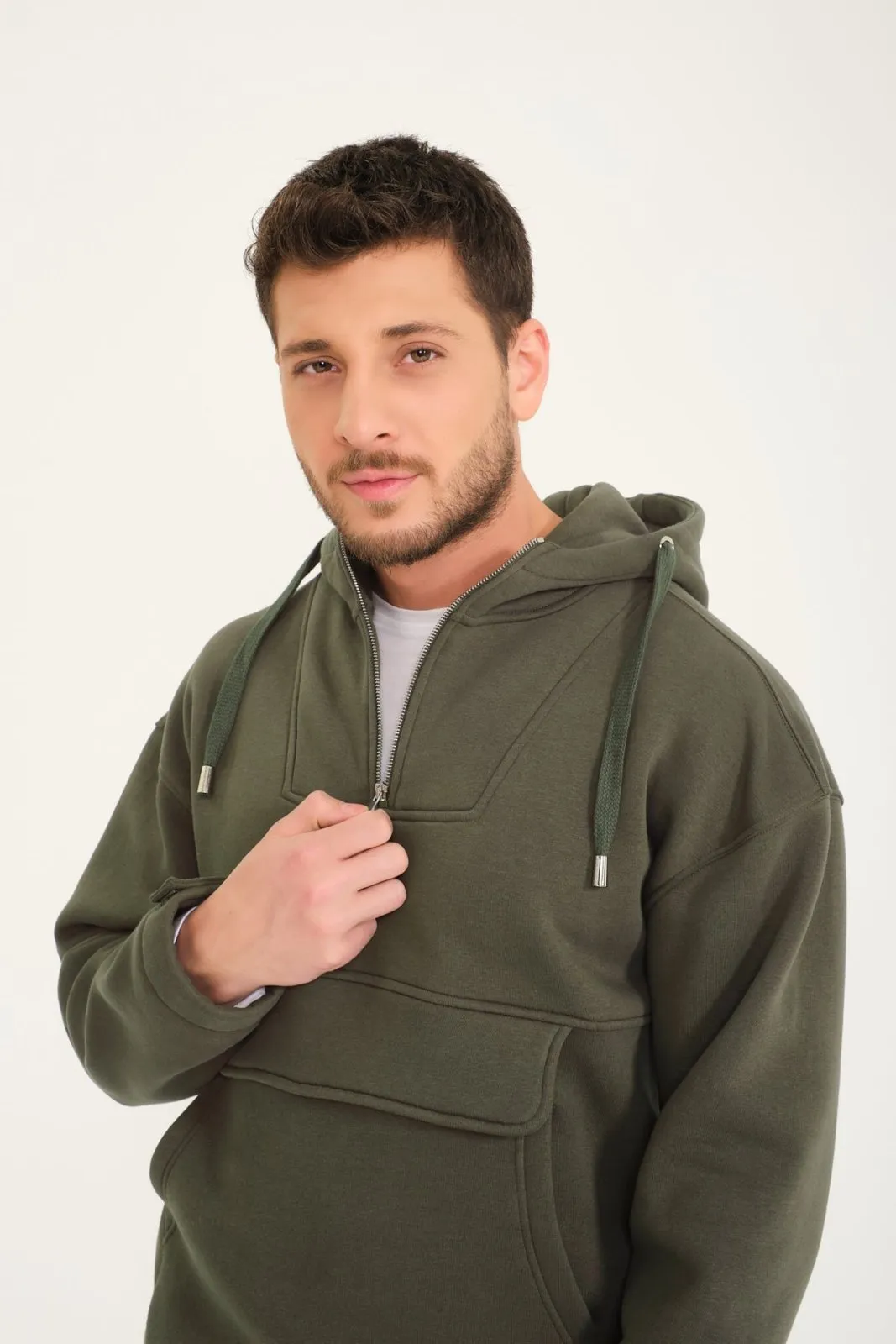 Khaki Half-Zip Hoodie & Jogger Set