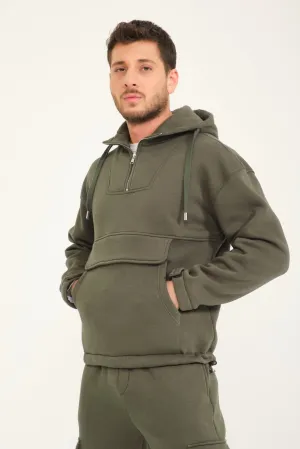 Khaki Half-Zip Hoodie & Jogger Set