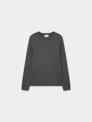 Knit Cable Sweater-Heathered Olive/Blue