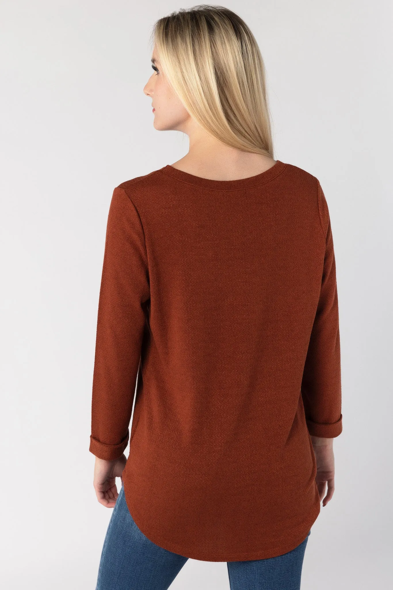 Knitted 3/4 Sleeve Scoopneck Sweater