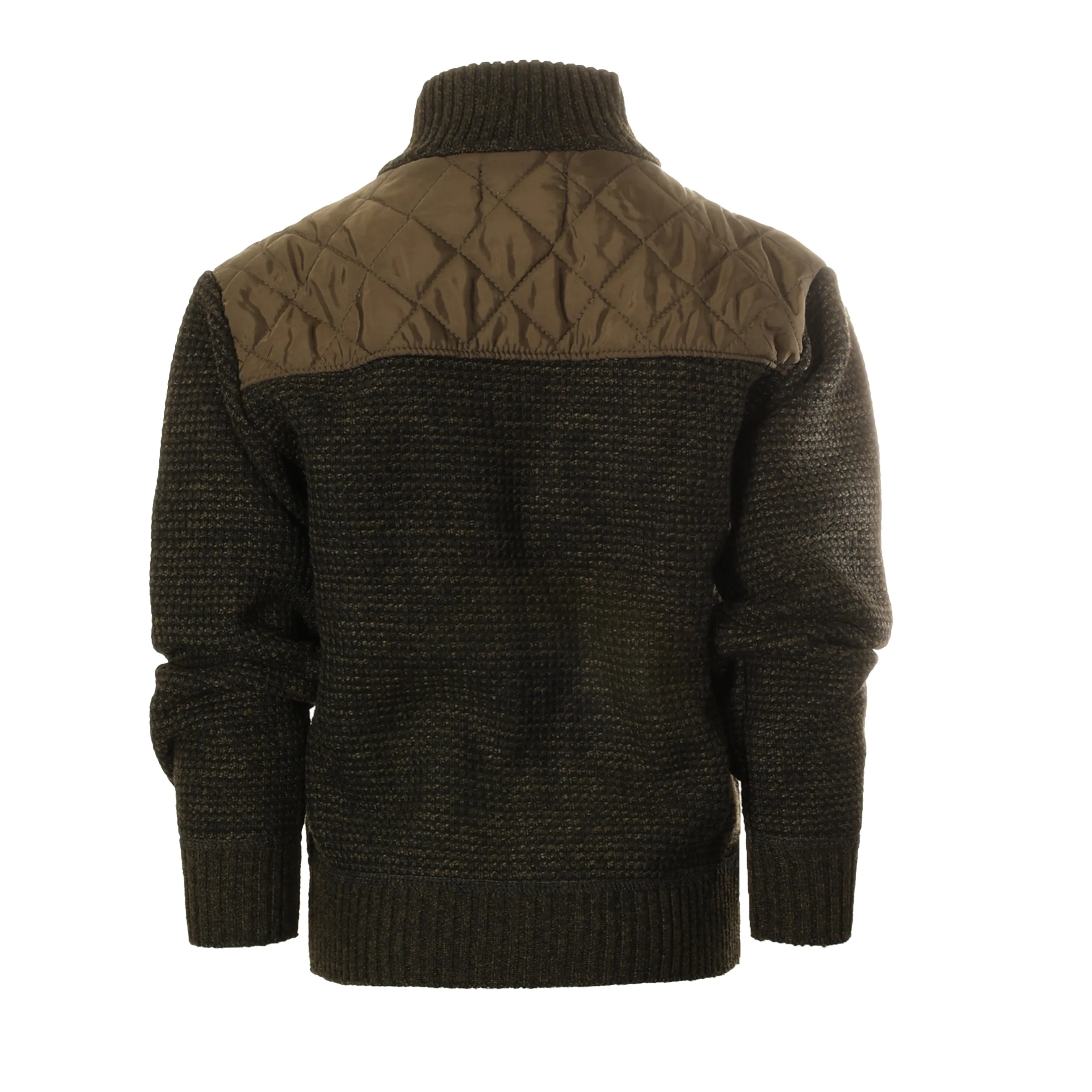 Knitted Full Zip Cardigan Sweater with Soft Brushed Flannel Lining - Olive