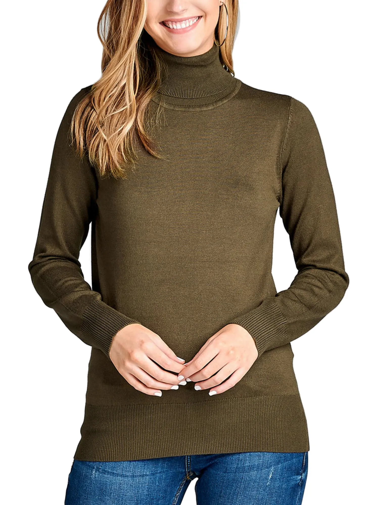 KOGMO Womens Solid Long Sleeve Turtleneck Knit Sweater (S-XL)