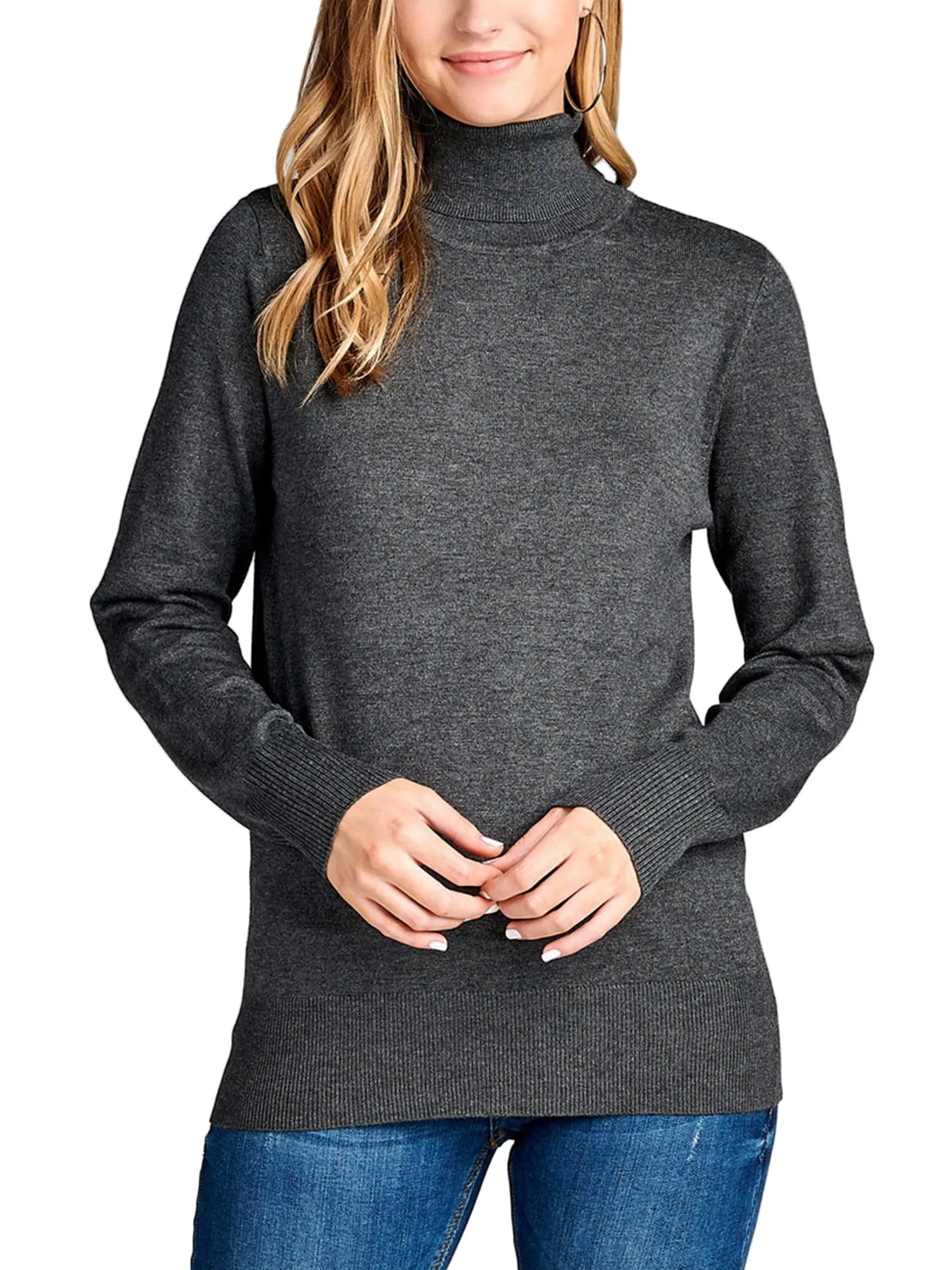 KOGMO Womens Solid Long Sleeve Turtleneck Knit Sweater (S-XL)