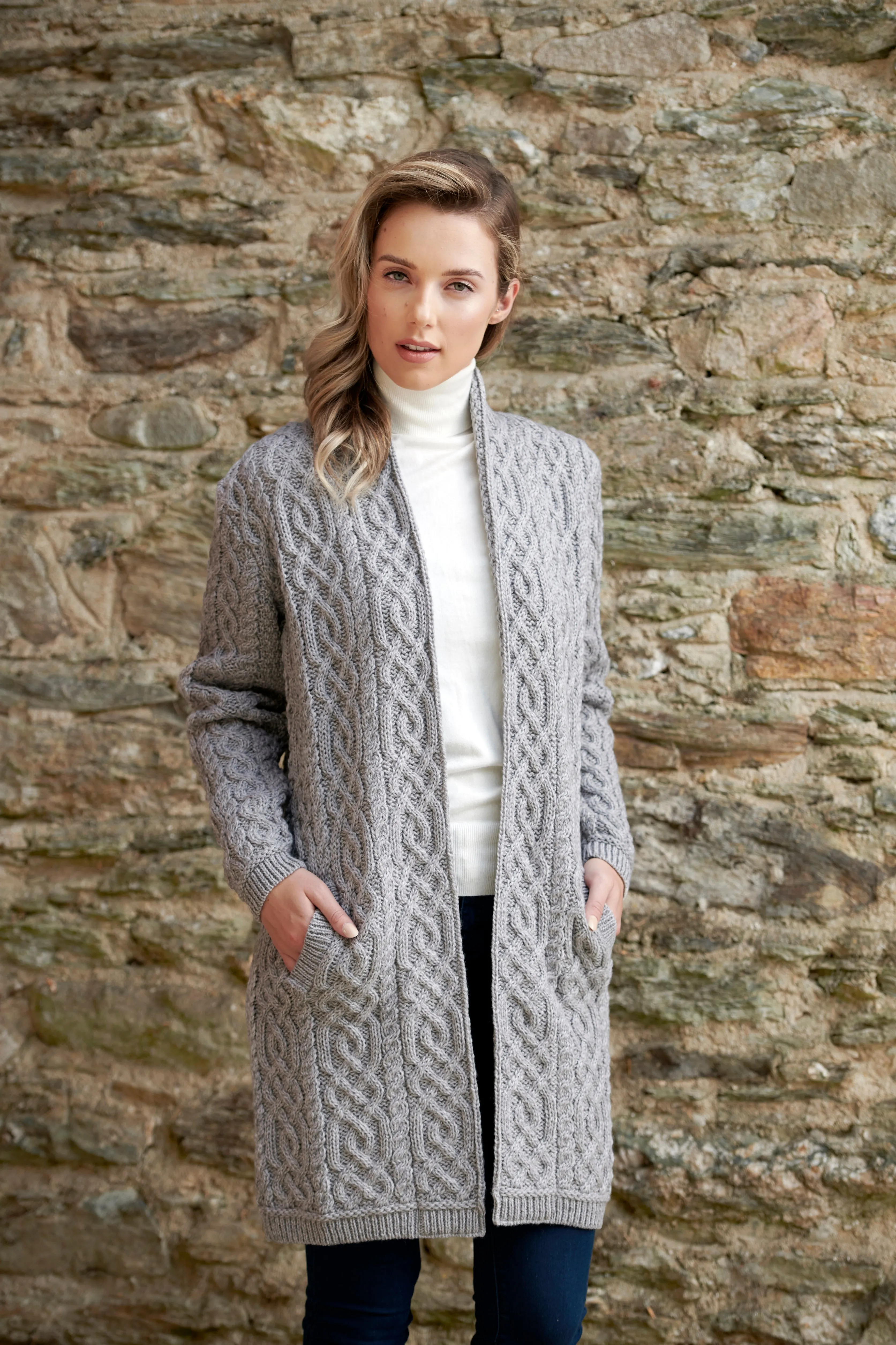 LADIES CELTIC BRAID ARAN CABLE KNIT COAT