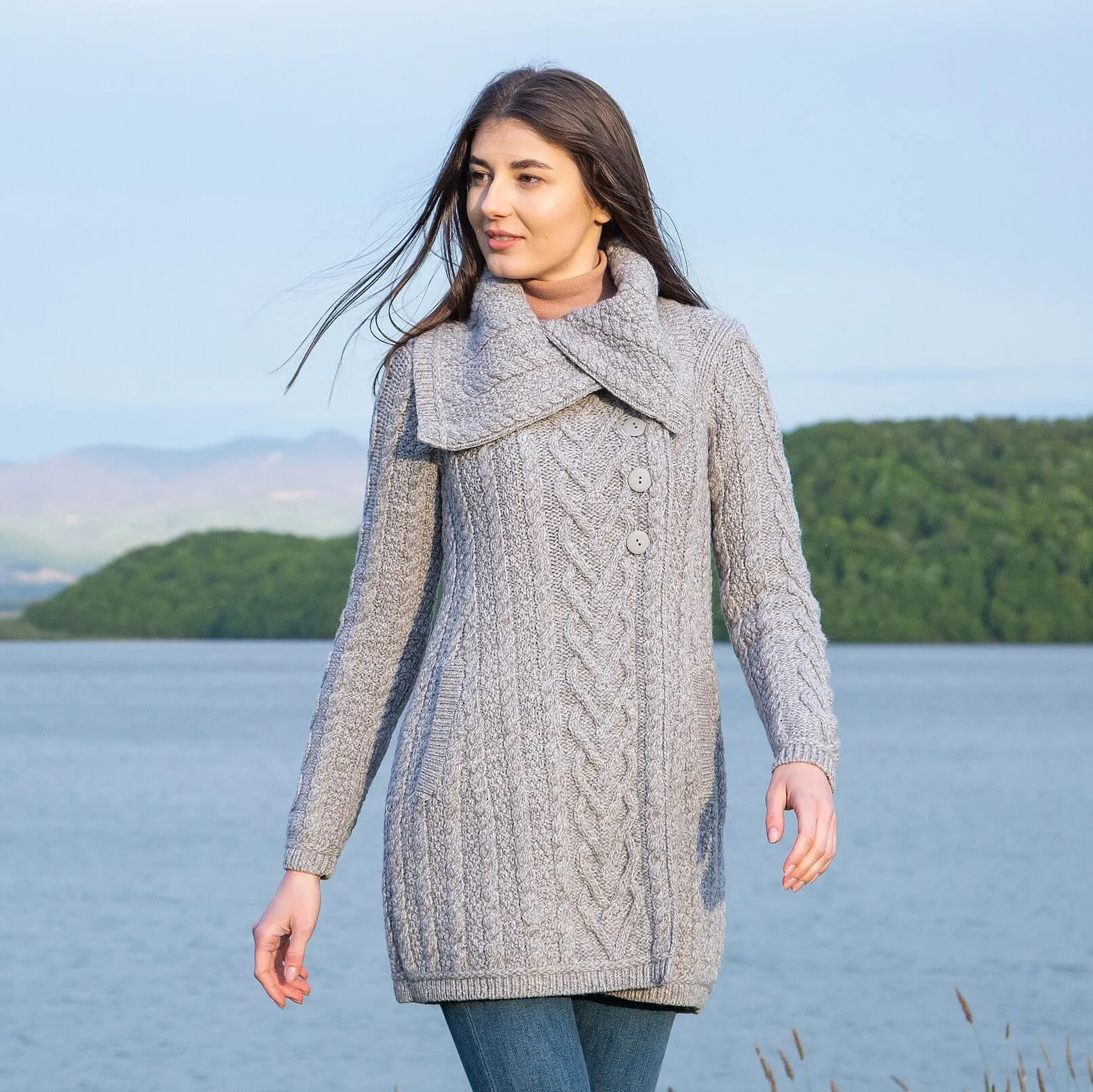 Ladies Irish Merino Wool A-Line Cardigan