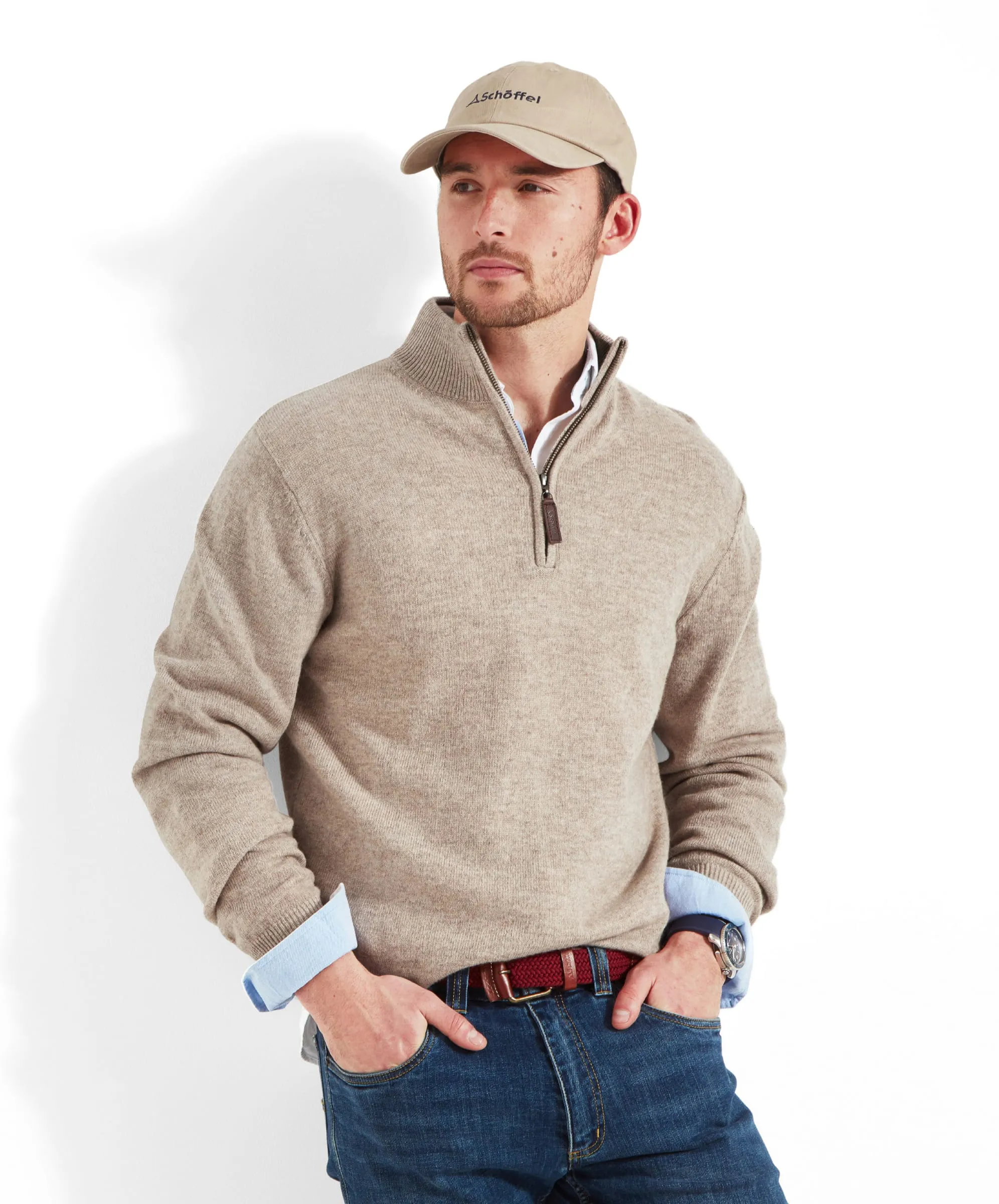 Lambswool Quarter Zip Jumper - Oat