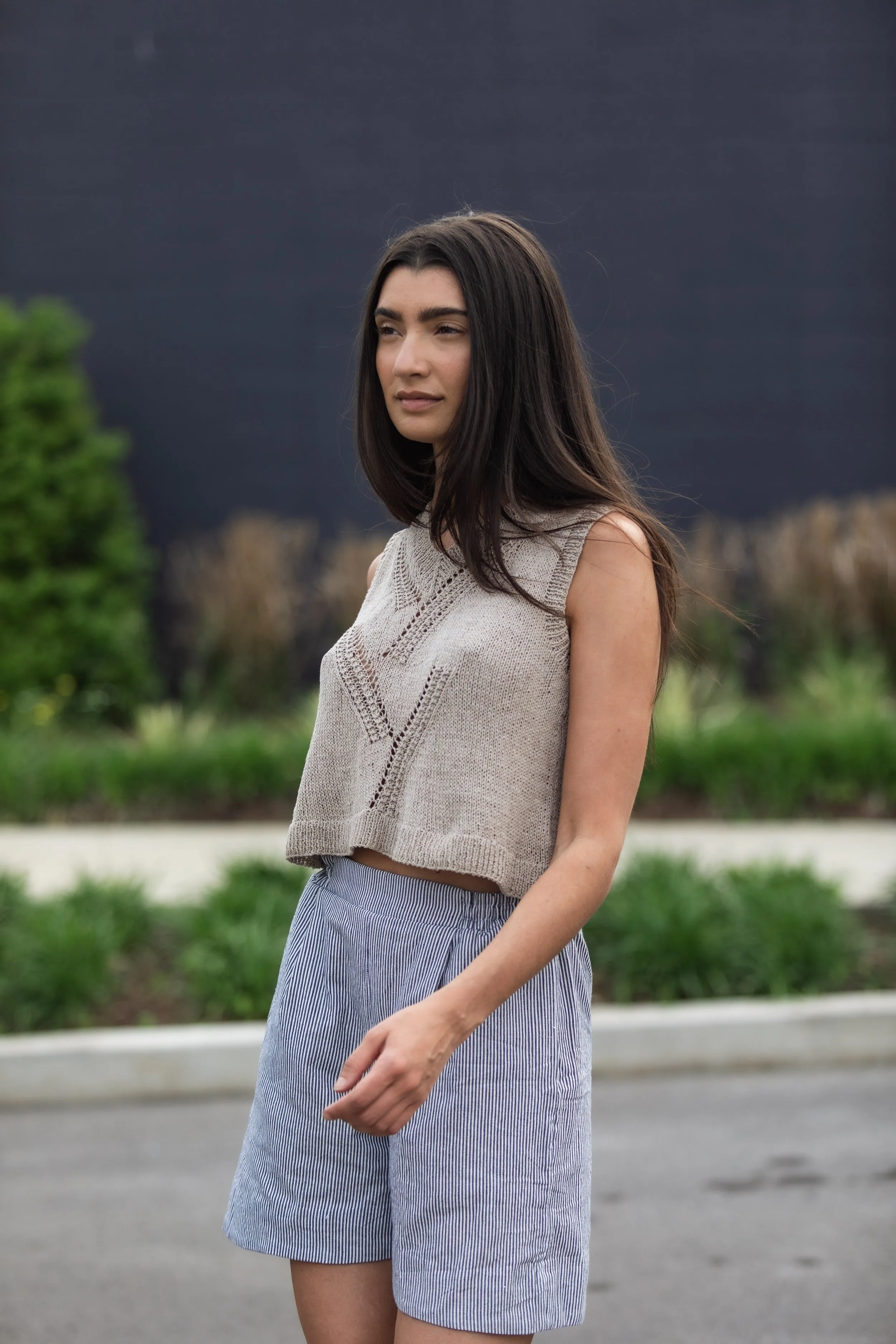 Libby Hand Knit Cotton Vest Tank in Beige